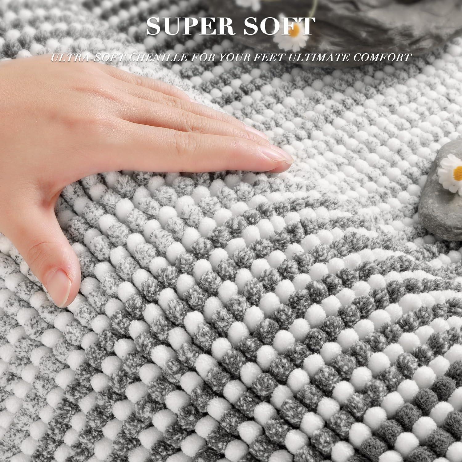 BSICPRO Bathroom Rugs and Mats Sets, 2 Piece Thick Absorbent Chenille Bath Mat Rug Set Non Slip, Soft Shaggy Bath Room Floor Mats for Bathroom, Machine Washable (20" x 47" Plus 16" x 24", Black)