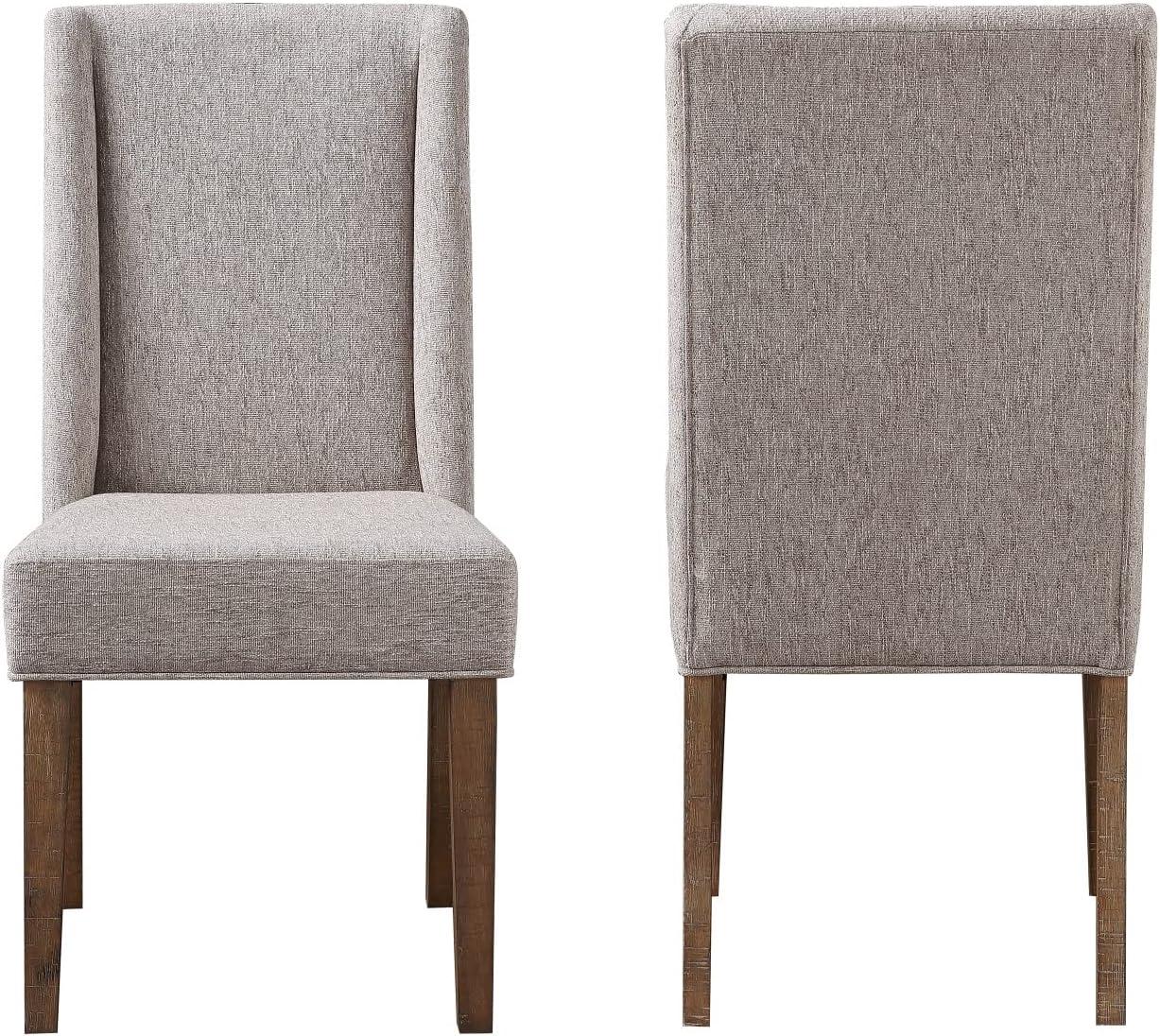 Beige Upholstered Wood Side Chair with Distressed Legs, Set of 2