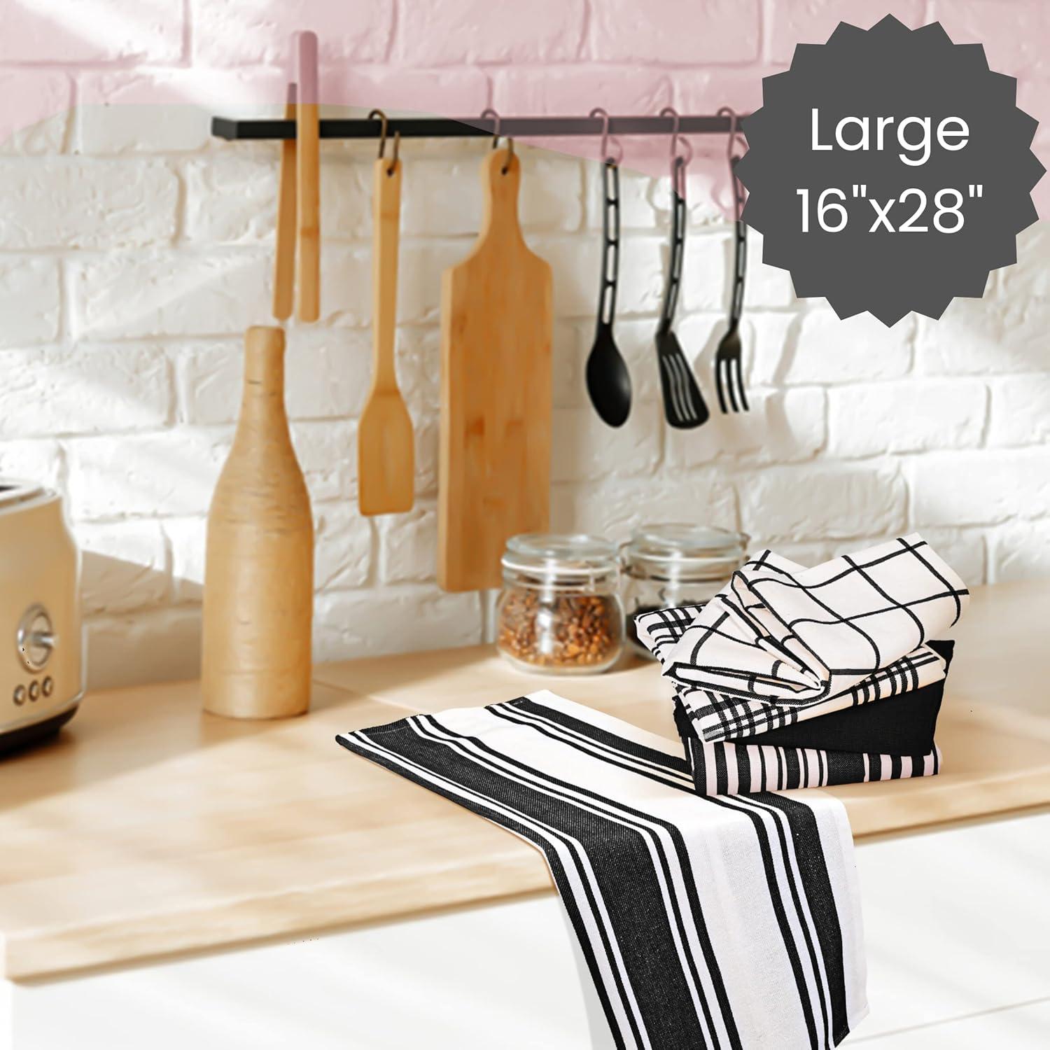 Cotton Clinic Assorted Kitchen Linen 5 Pack Soft Absorbent Quick Drying Table & Kitchen Towels with Hanging Loop 16x28 / Navy White