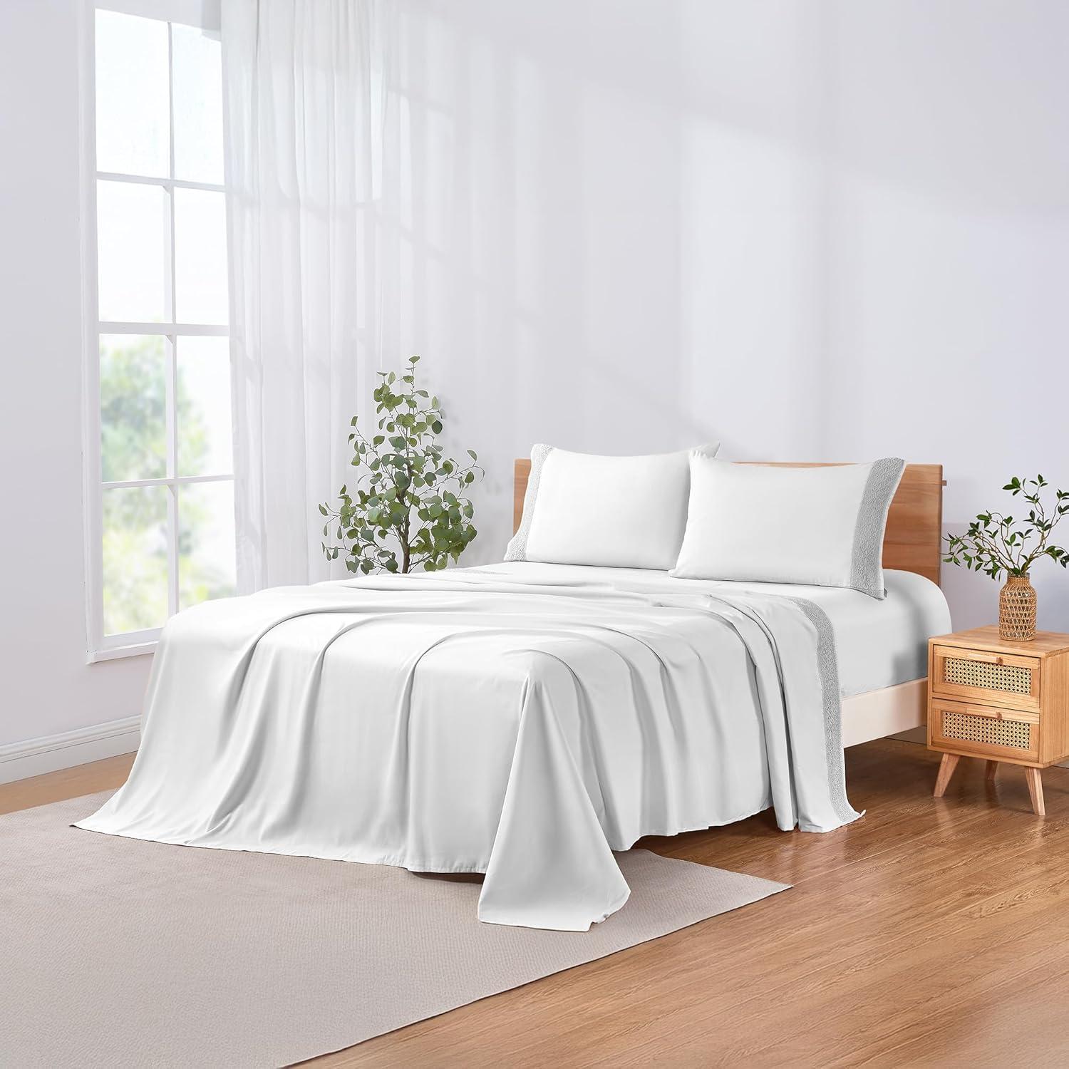 Modern Threads Modern Threads Yate Soft Microfiber Crochet Lace Sheets - Luxurious Microfiber Bed Sheets - Includes Flat Sheet, Fitted Sheet with Deep Pockets, & Pillowcases