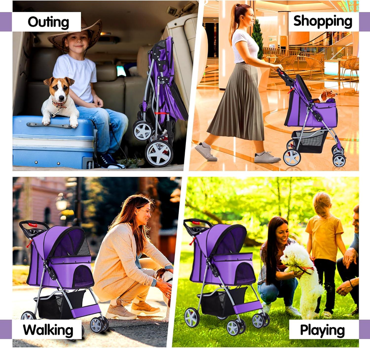G & R PLUMBING ENTERPRISES, INC. Pet Stroller, 4 Wheels Pet Strolling Cart for Medium/Small Dogs and Cats, Foldable Cat Jogger