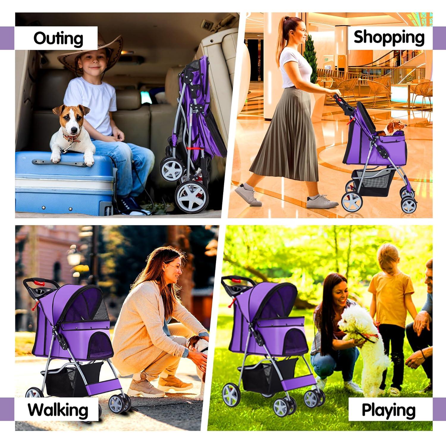 G & R PLUMBING ENTERPRISES, INC. Pet Stroller, 4 Wheels Pet Strolling Cart for Medium/Small Dogs and Cats, Foldable Cat Jogger