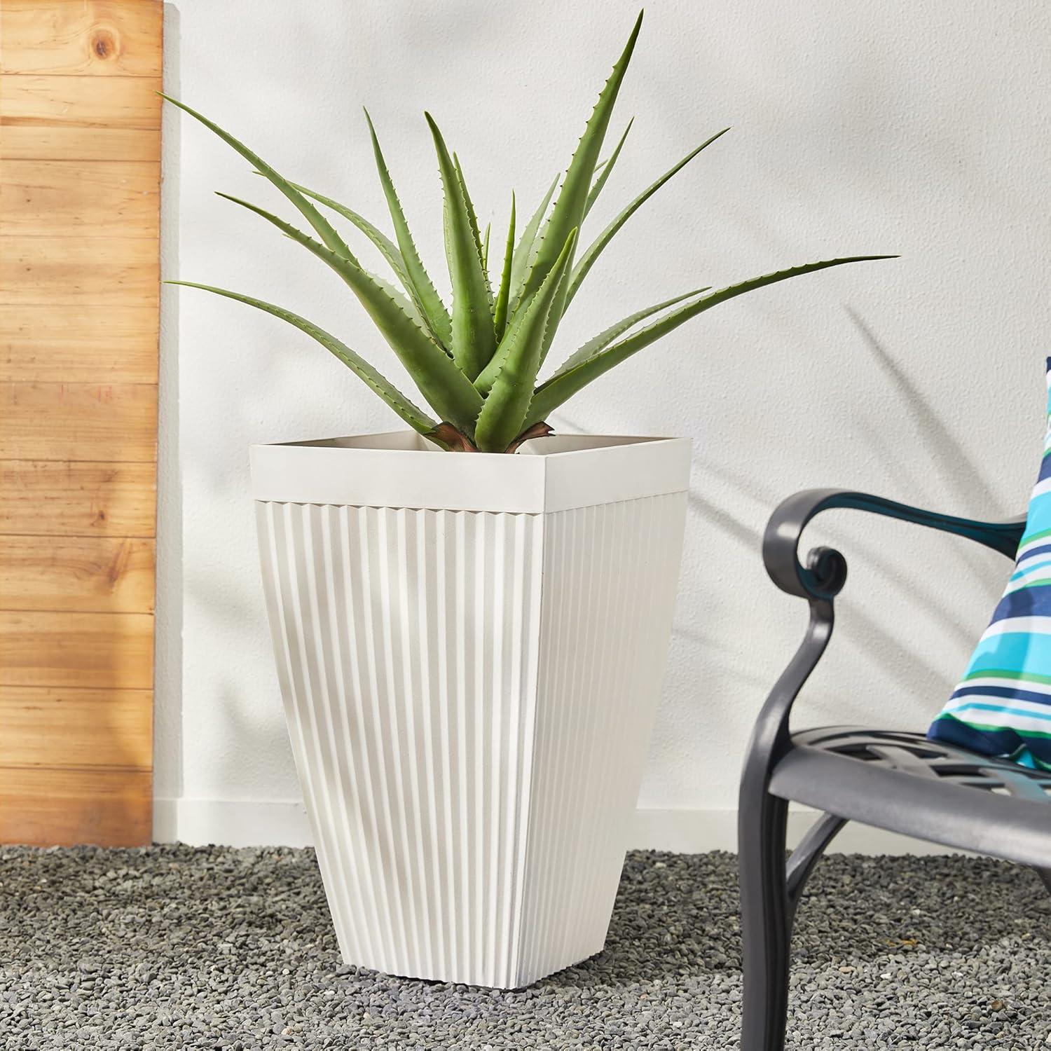 White Tall Fluted Box Planter Set for Indoor/Outdoor