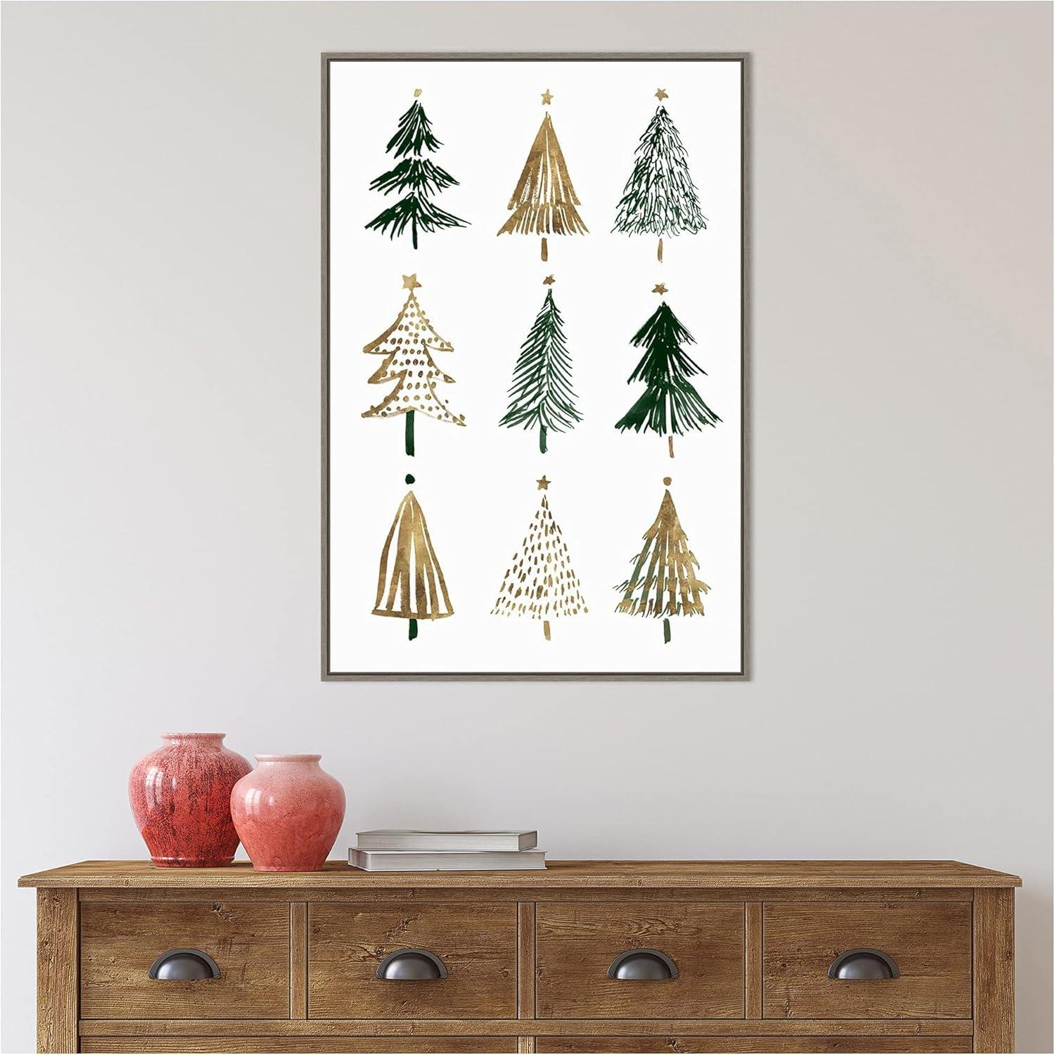 Nordic Evergreen Trees Christmas Framed Canvas Wall Art