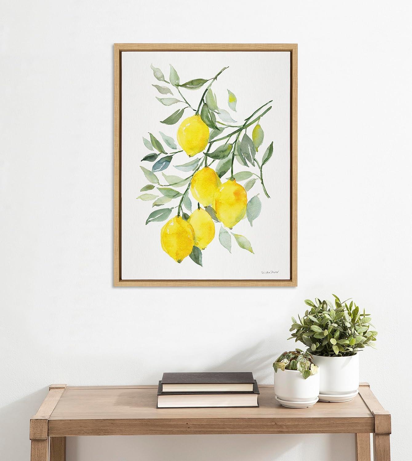 Kate and Laurel Sylvie Lemon Citrus Framed Canvas Wall Art by Patricia Shaw, 18x24 Natural, Colorful Bright Yellow Fruit Art for Wall
