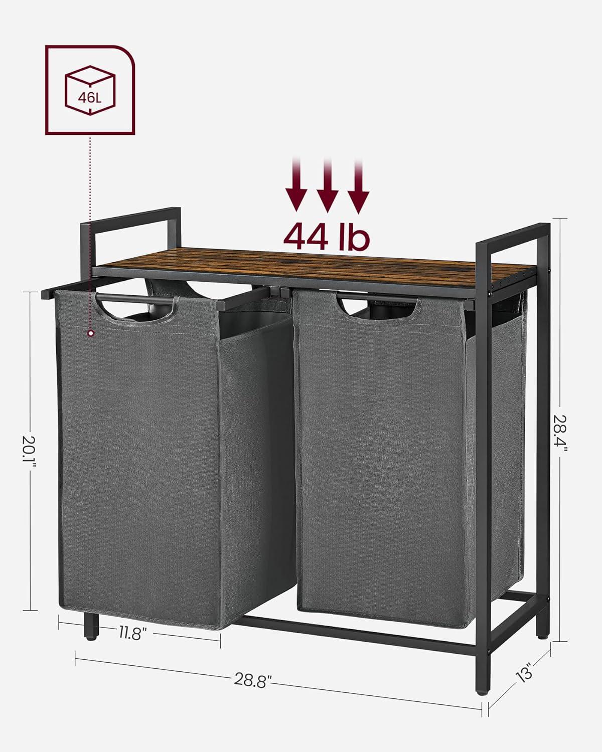 Gray and Rustic Brown Rectangular Kids Laundry Sorter with Removable Bags