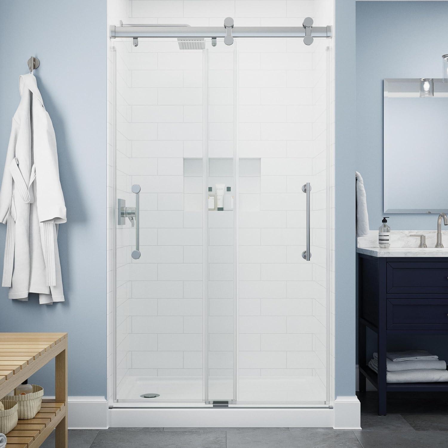 Paxos Frameless Chrome Sliding Shower Door with Clear Glass