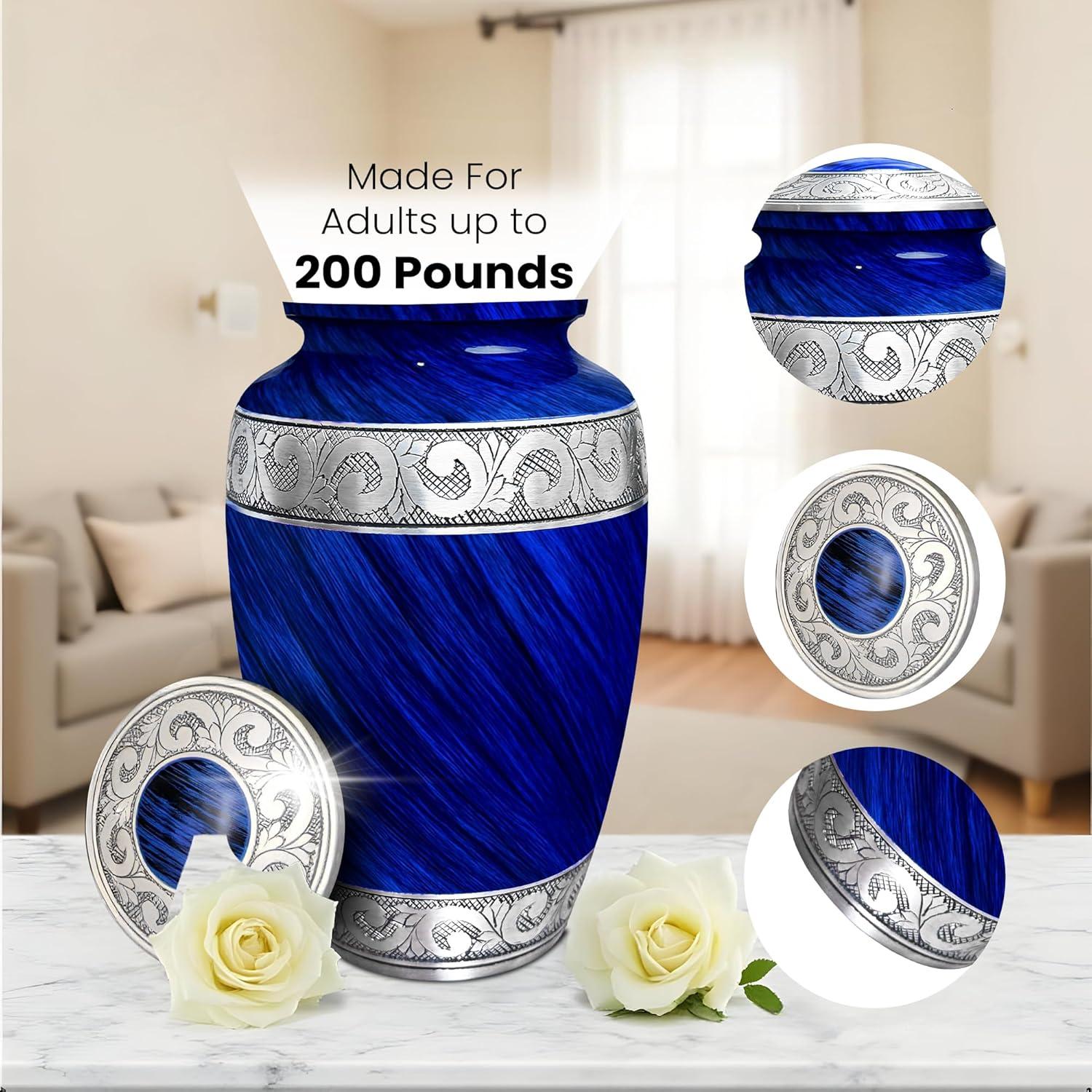 AmericUrn Set of 6 Urn for Ashes Adult Male with 1 Large Blue Urn 4 Small Keepsakes & 1 NecklaceUrn