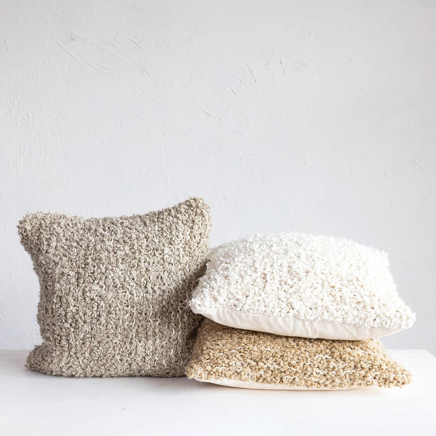 Tan Woven Cotton Blend Bouclé Square Pillow