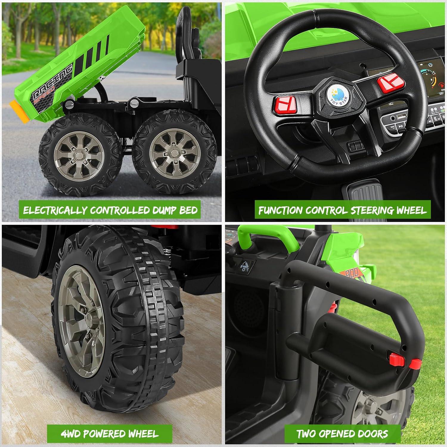 DreamDwell Home 4 Wheels 24V Ride on Dump Truck Toys 2 Seater Kids Ride On UTV Car with Remote Control,Electric Dump Bed