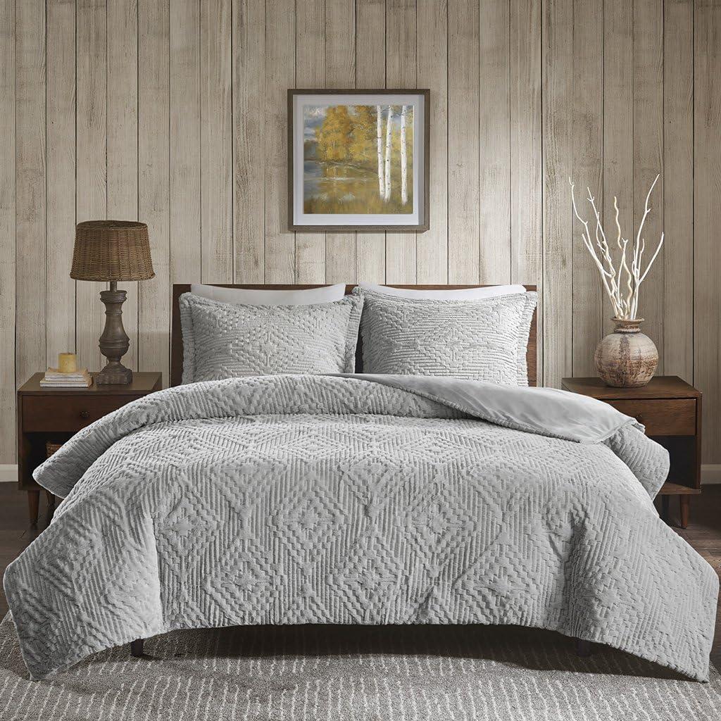 Gray Full Faux Fur Quilt Set with Shams