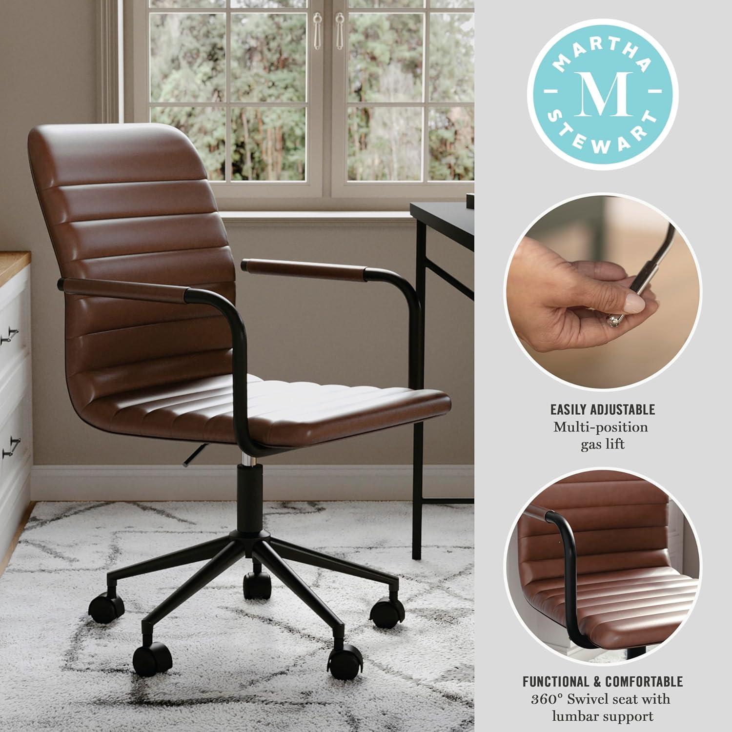 Hargrove Taytum Mid-Back Swivel Faux Leather Desk Chair with Padded Seat and Arms by Martha Stewart