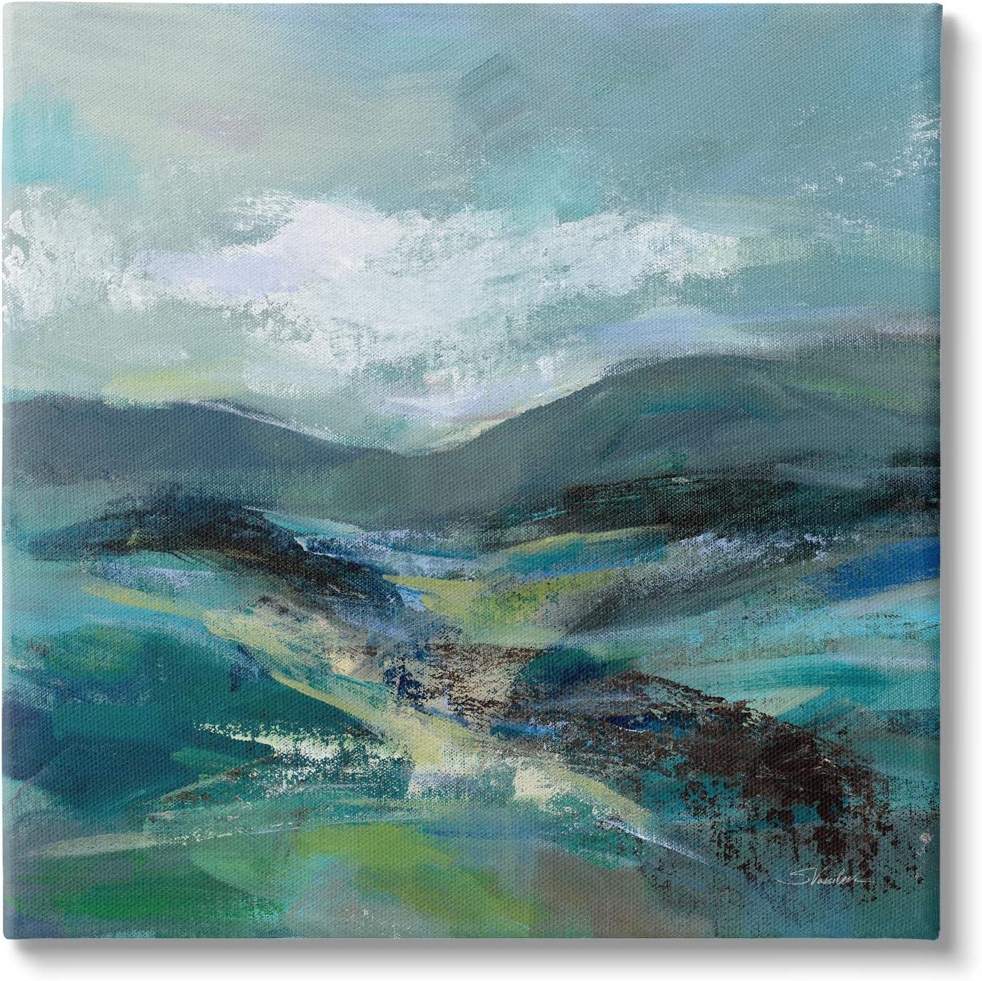 Modern Green Mountains Abstract Landscape Canvas Wall Art