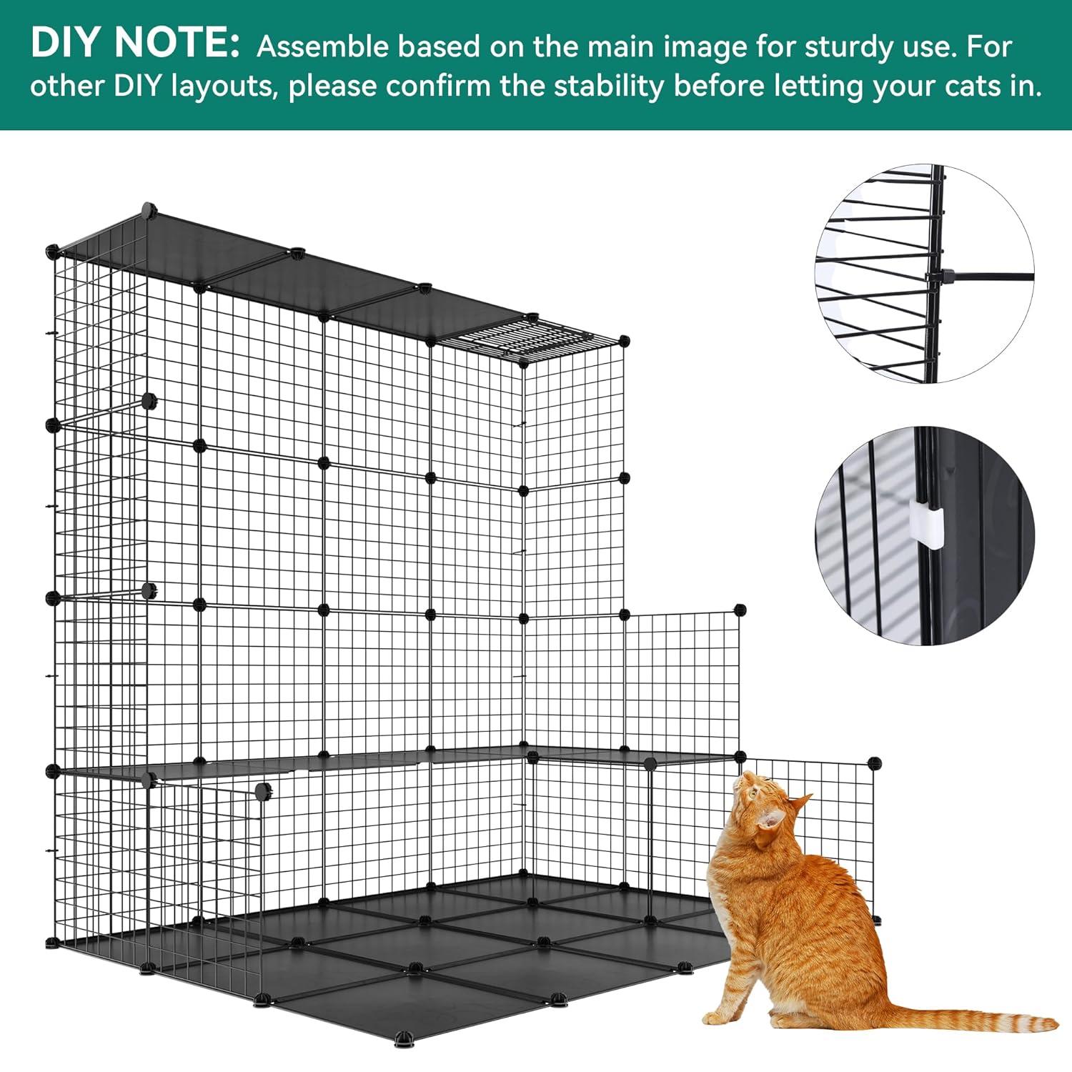YITAHOME Cat Cage Indoor Catio DIY Cat Enclosures Metal Cat Playpen 3-Tiers Kennels Pet Crate with Extra Large Hammock for 1-2 Cats, Rabbit