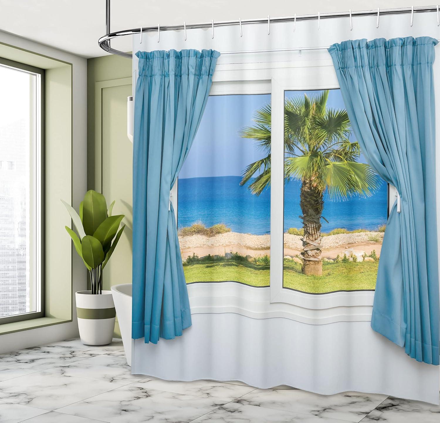 Ambesonne Blue Shower Curtain, Big Tsunami Ocean Nature, 69"Wx75"L, Pale Blue Royal Blue