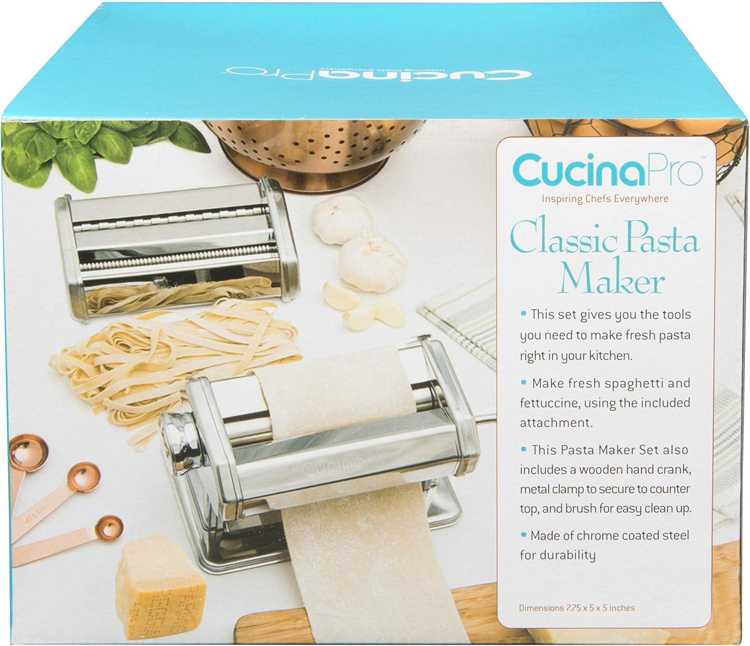 Pasta Maker Machine (177) By Cucina Pro - Heavy Duty Steel Construction - with Fettucine and Spaghetti attachment and Recipes