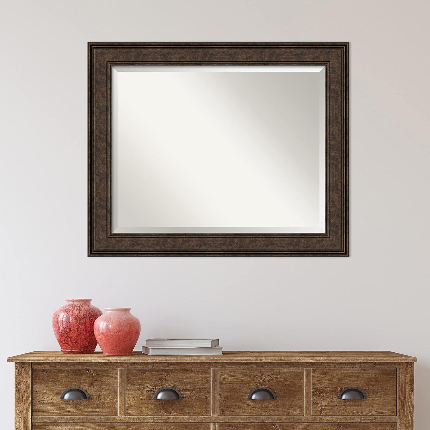 Amanti Art Beveled Bathroom Wall Mirror - Ridge Bronze Frame Outer Size: 34 x 28 in