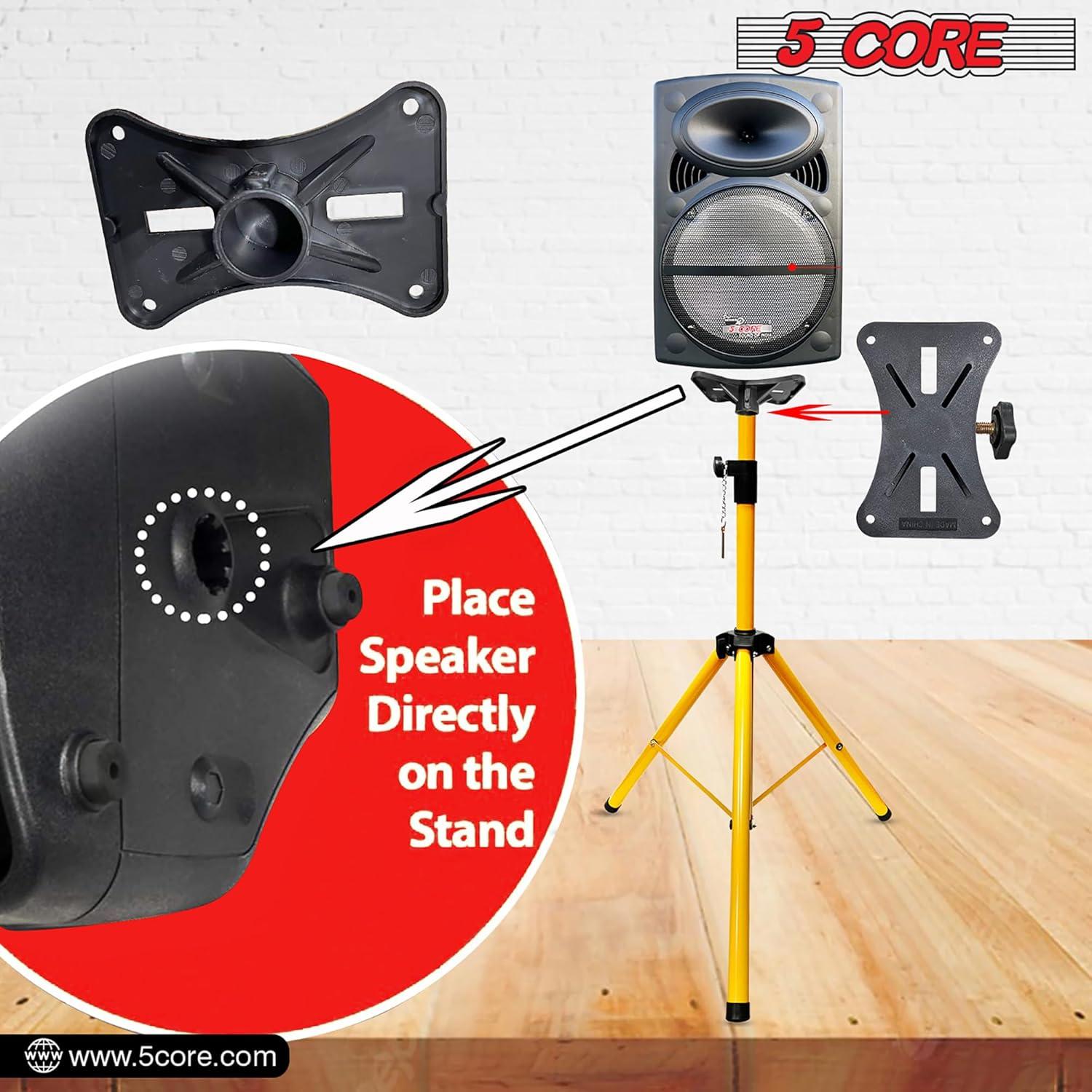 5 Core 2 Professional Speaker Tripod Stand Adjustable Up to 71 inches Heavy Duty Durable Steel, Portable 35mm Compatible Insert Perfect for Home, on stage or in Studio Use Pair - Yellow SS HD 2 PK YLW