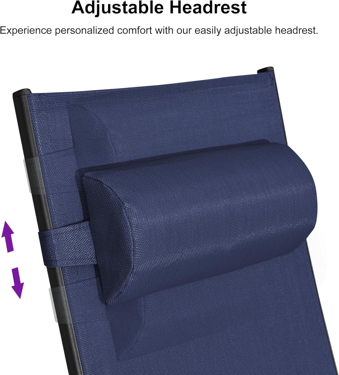 PURPLE LEAF Patio Chaise Lounge Set Outdoor Beach Pool Sunbathing Lawn Lounger Recliner Outside Tanning Chairs with Arm for All Weather Side Table Included Navy Blue