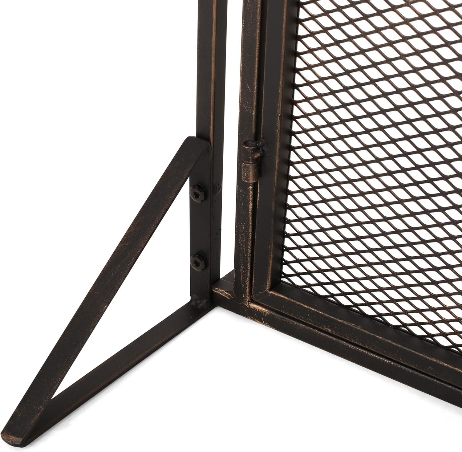 Industrial Black Brushed Gold Iron Mesh Fireplace Screen with Doors