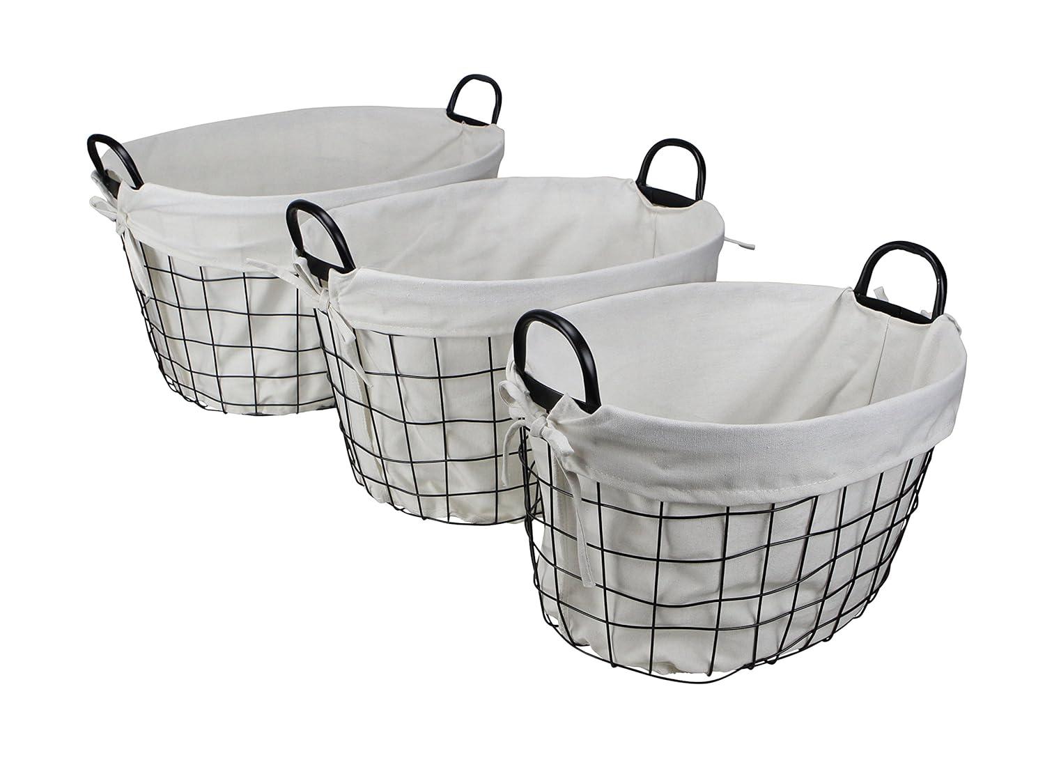 Cheungs Set Of 3 Lined Metal Wire Oval Basket With Handle