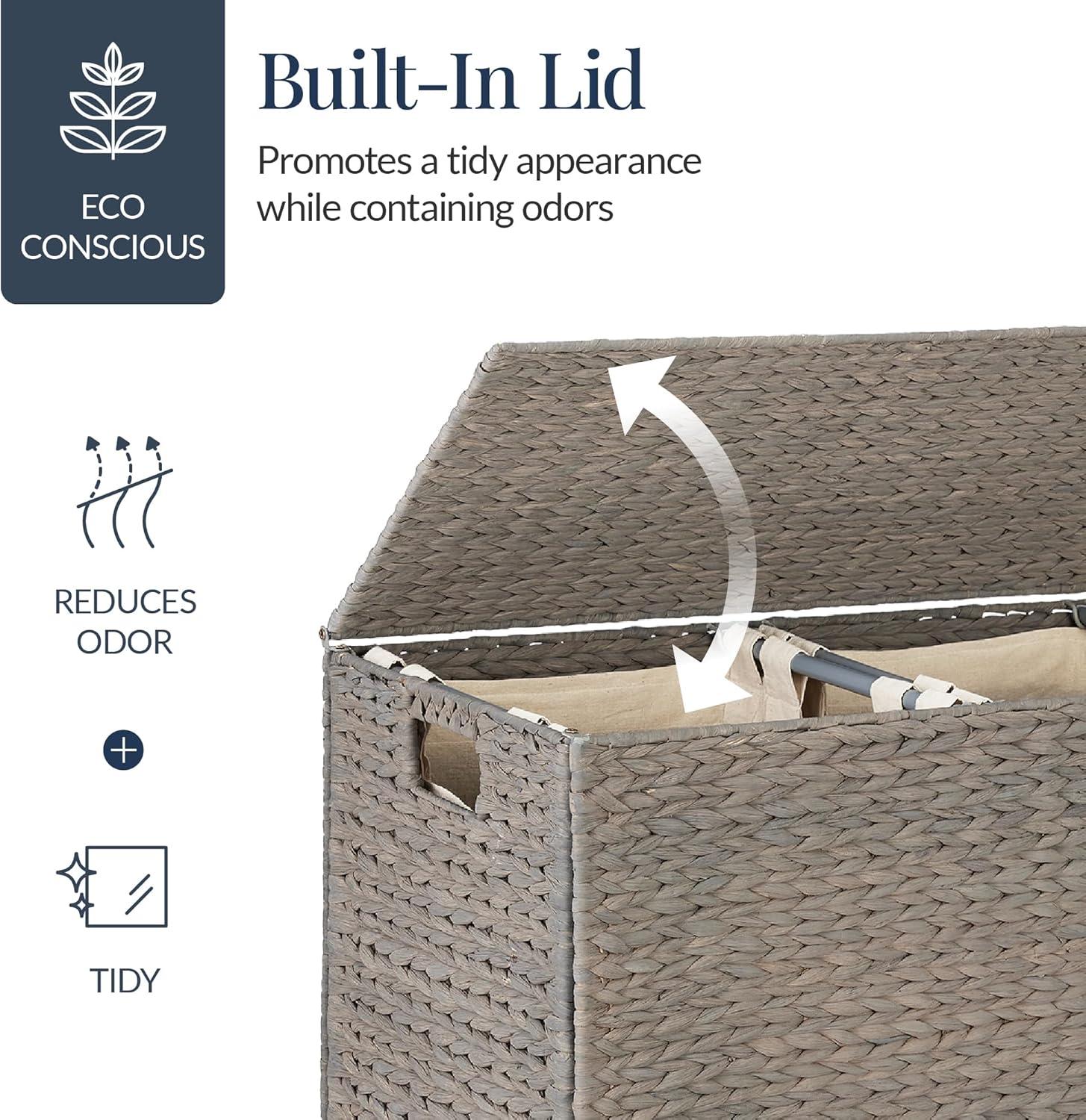 Bayou Breeze Large Water Hyacinth Double Laundry Hamper Basket w/ 2 Liner Bags, Handles