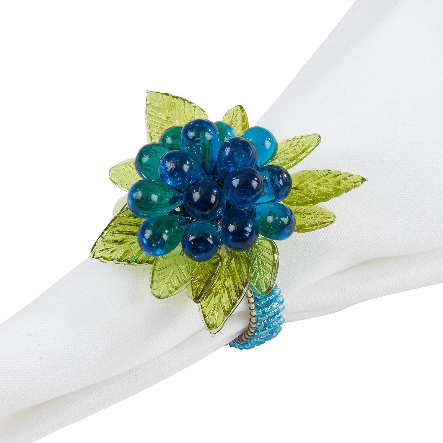 Saro Lifestyle Beaded Napkin Ring With Flower And Leaves (Set of 4)