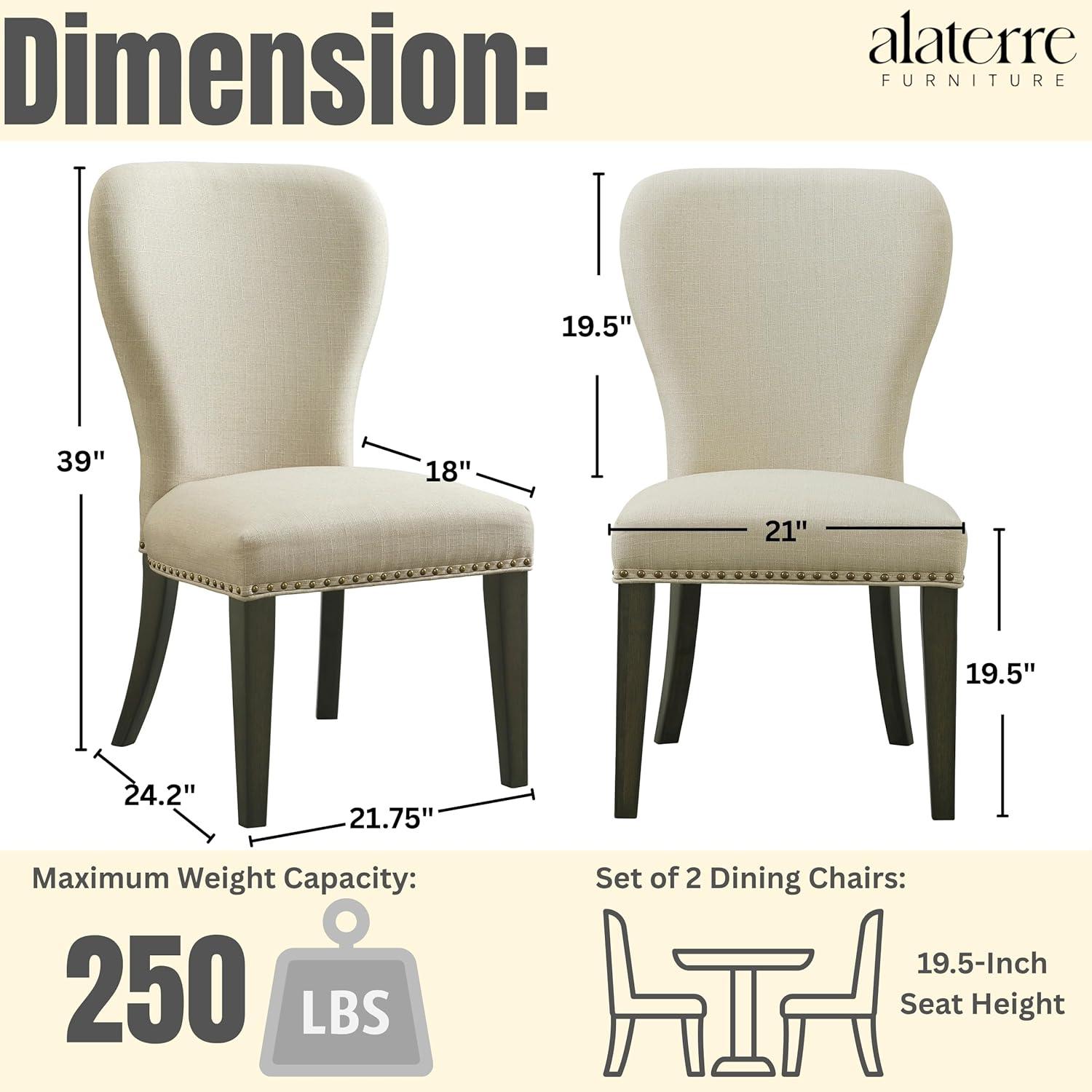 Set of 2 Savoy Upholstered Dining Armless Chairs Cream - Alaterre Furniture: Faux Leather, Nailhead Detail, Rubberwood Frame