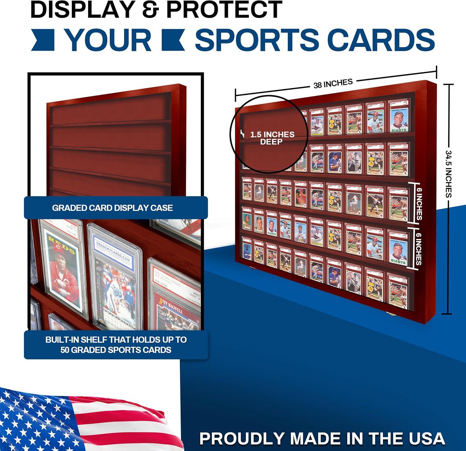 PENNZONI Baseball Card Display Case, 50 Graded Cards Acrylic Frame, Cherry