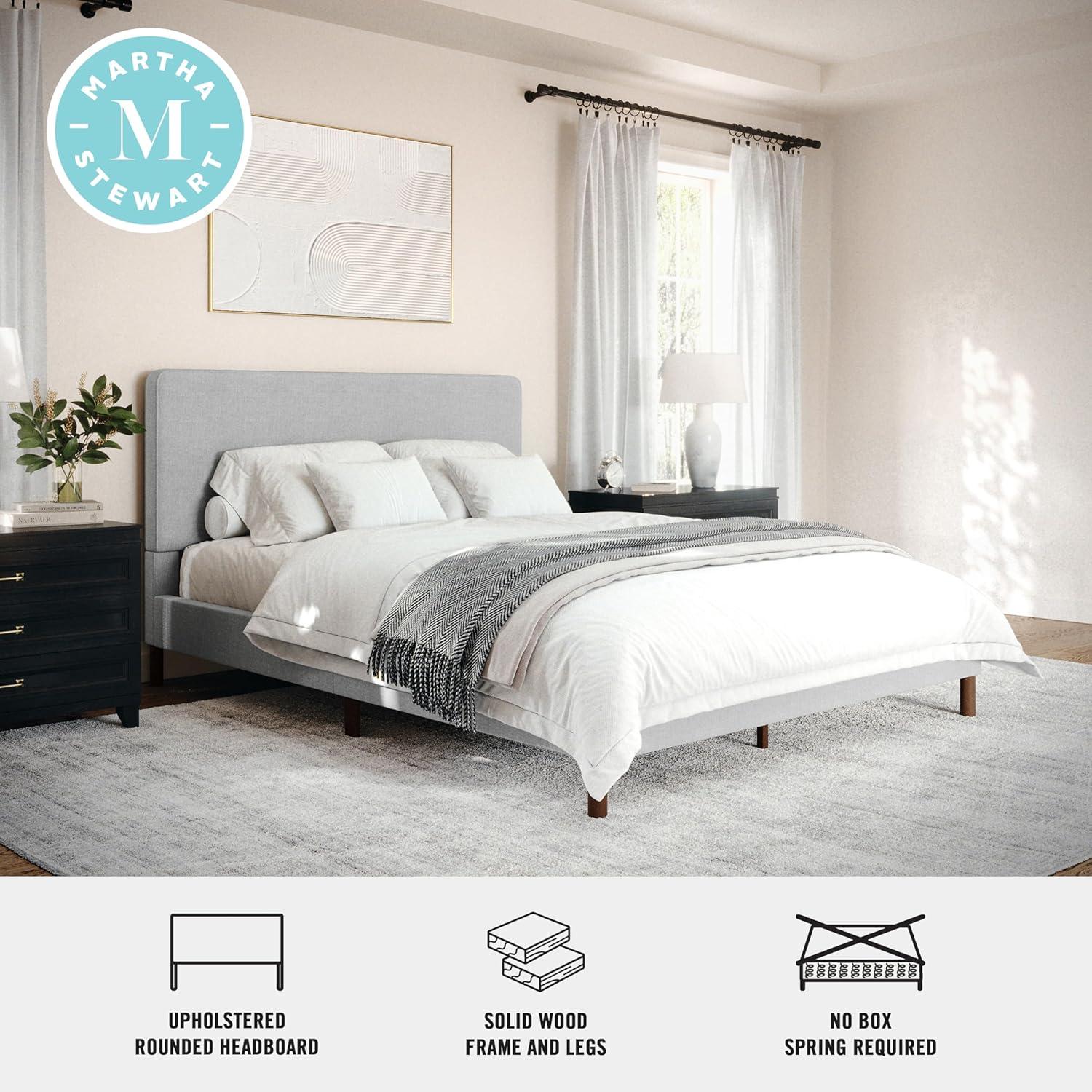 Martha Stewart Britta Upholstered Platform Bed With Piped Detail Headboard