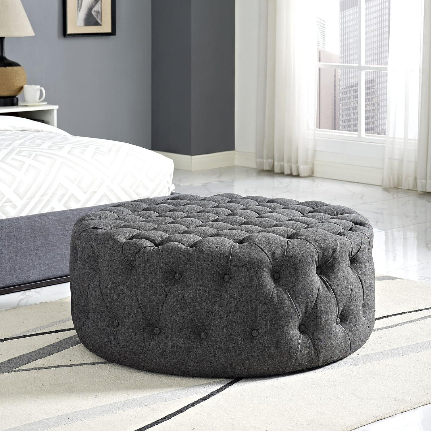 Modway Amour Modern Upholstered Fabric and Solid Wood Ottoman in Gray