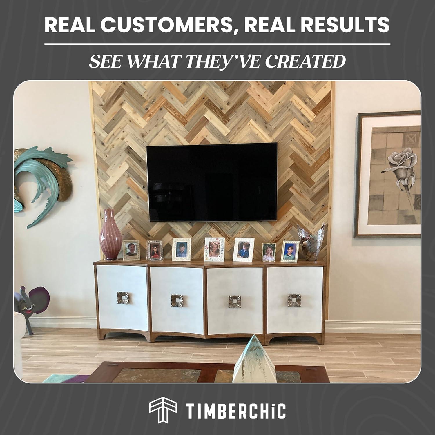 Timberchic River Reclaimed Wooden Wall planks - Simple Peel & Stick Wall Covering Application for DIY Accent Wall & Home Improvement - Premium Wall Paneling - Herringbone Pattern