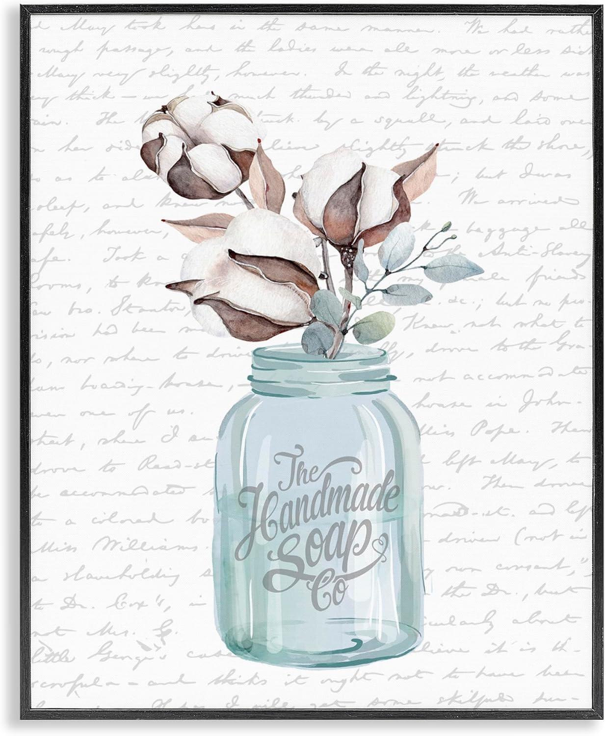 Handmade Soap Jar Cotton Flower Canvas Print with Black Frame