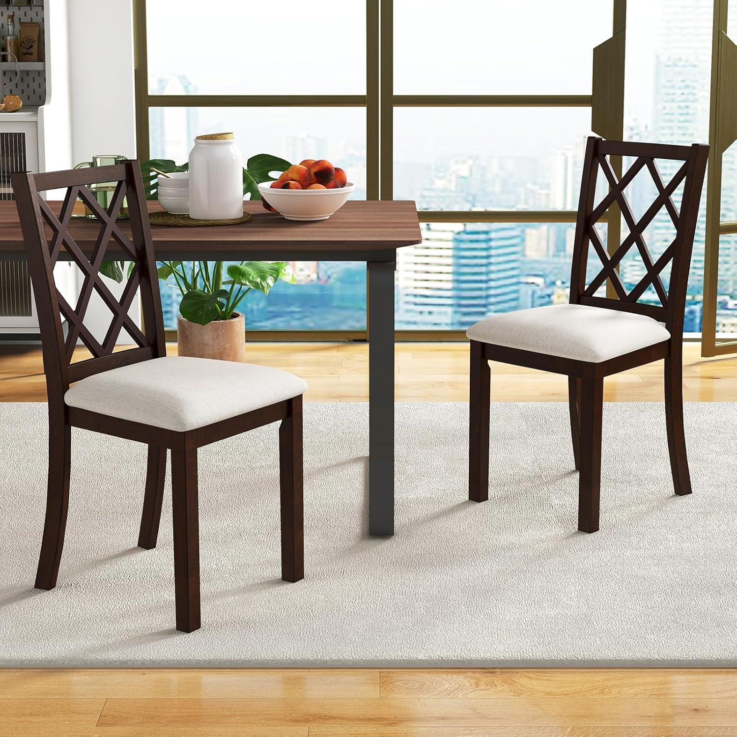 Spaco Dining Chair Set of 2 Wood Kitchen Chairs with Upholstered Seat Cushion and Rubber Wood Legs-Brown, Lounge Chair, Dining Room Chair for Kitchen, Dining, Bedroom, Living