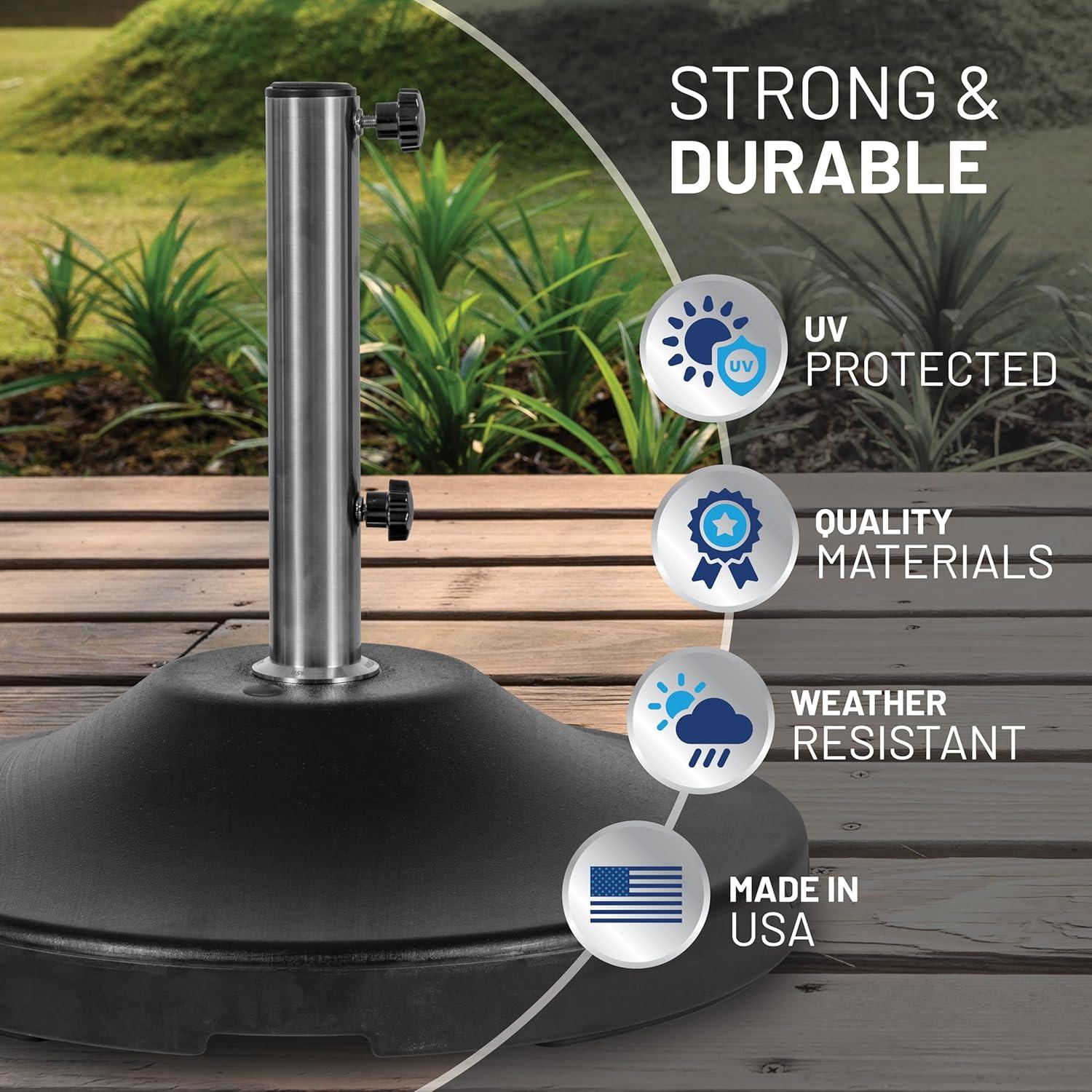 Heavy Duty Black Stainless Steel Fillable Umbrella Base with Wheels