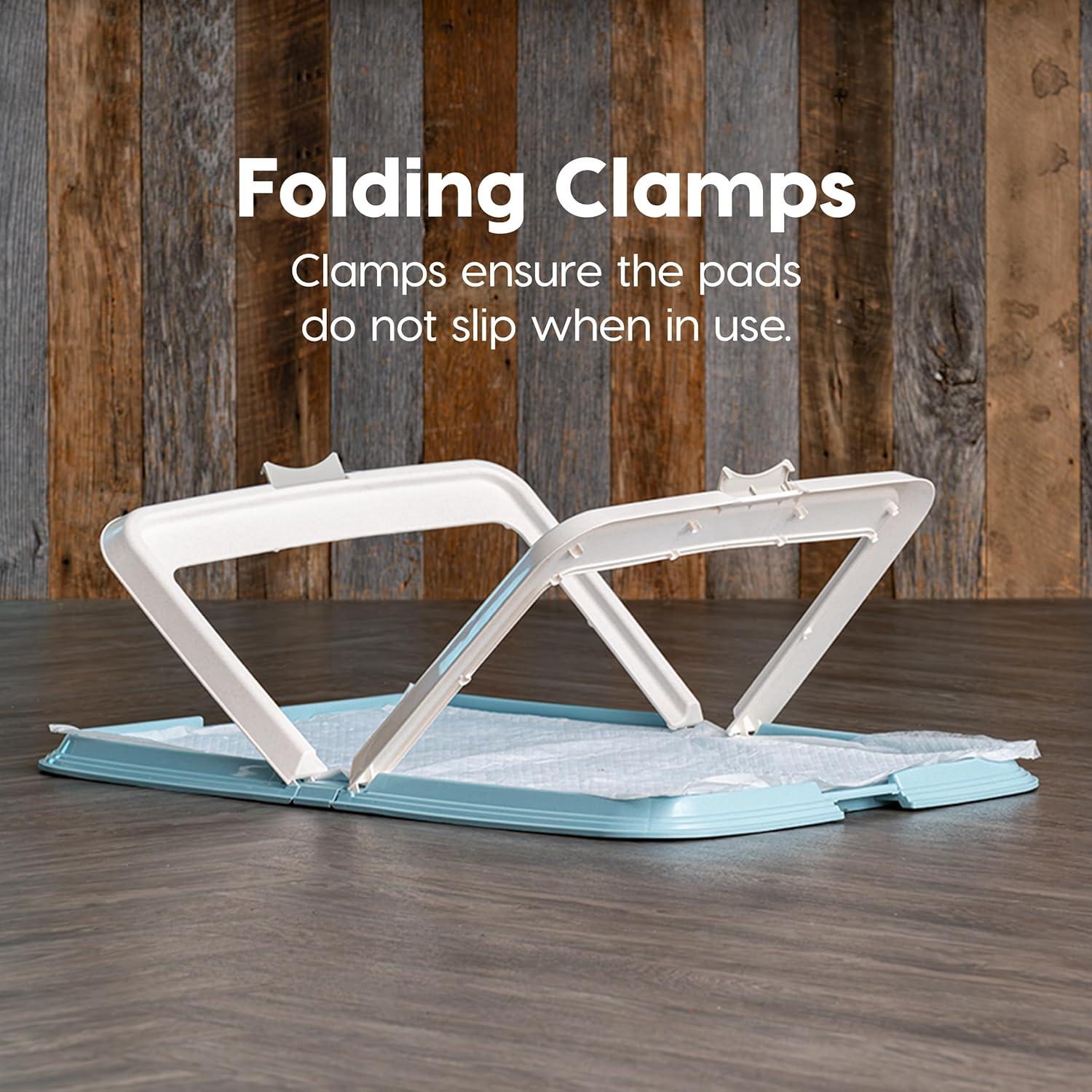 IRIS USA Pee Pad Holder - For Large Sized Dog and Puppy Pee Pads, Secured Latches, Non-Skid Feet, High Polish Finish for Easy Cleaning, Leak Protection, Fits 23"x35" Pad or Larger, Square, Blue