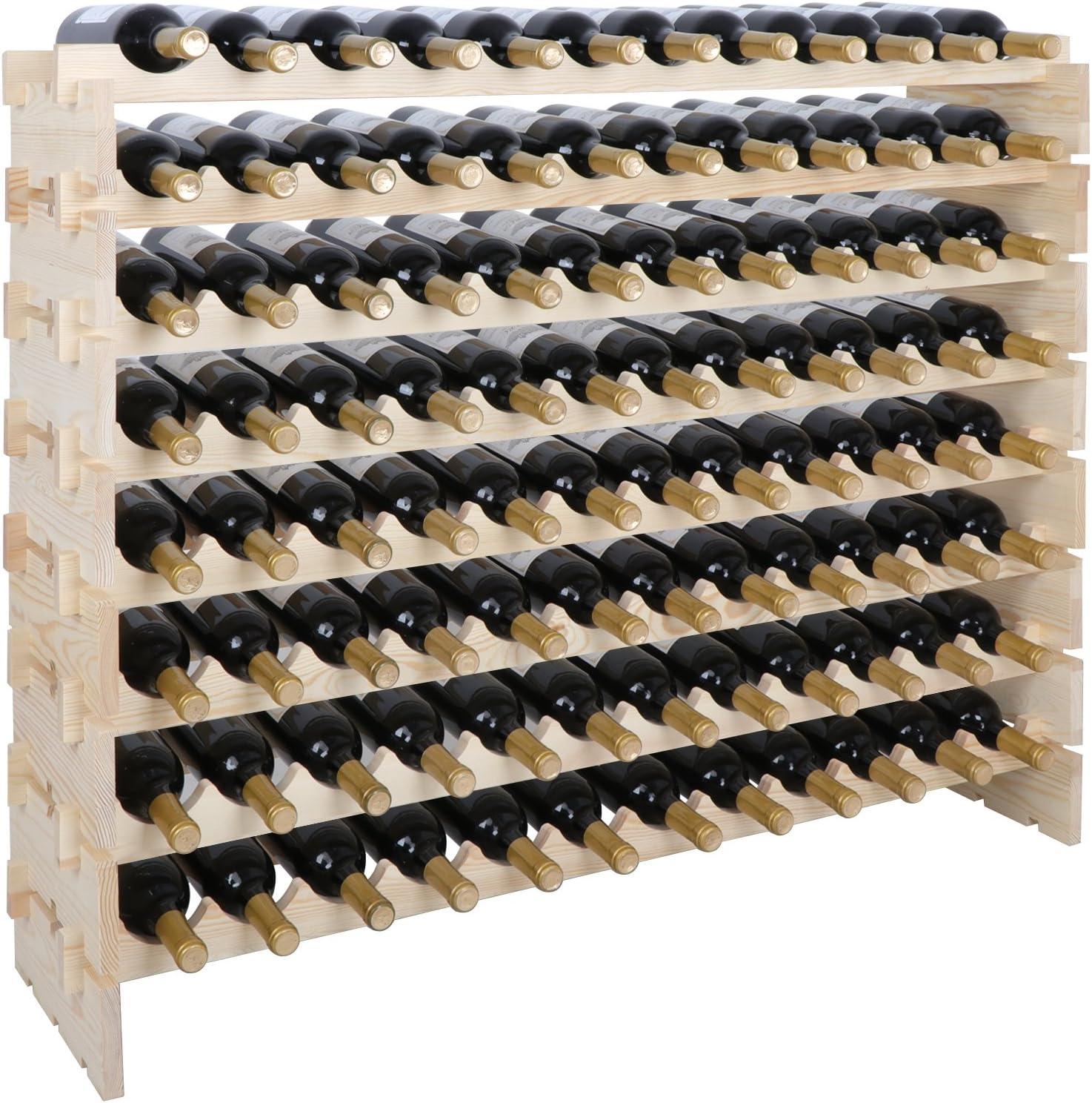 Lorelia 8 Tiers 96 Bottles Holder Wood Wine Rack Storage Decorate Display Bottle Shelves