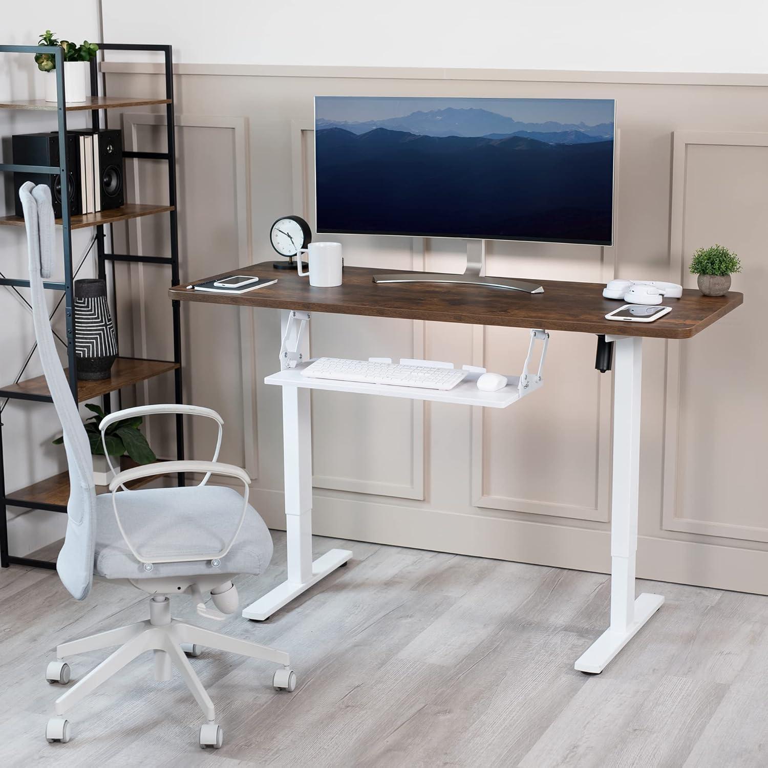 White Adjustable Under Desk Keyboard Tray with Swinging Height