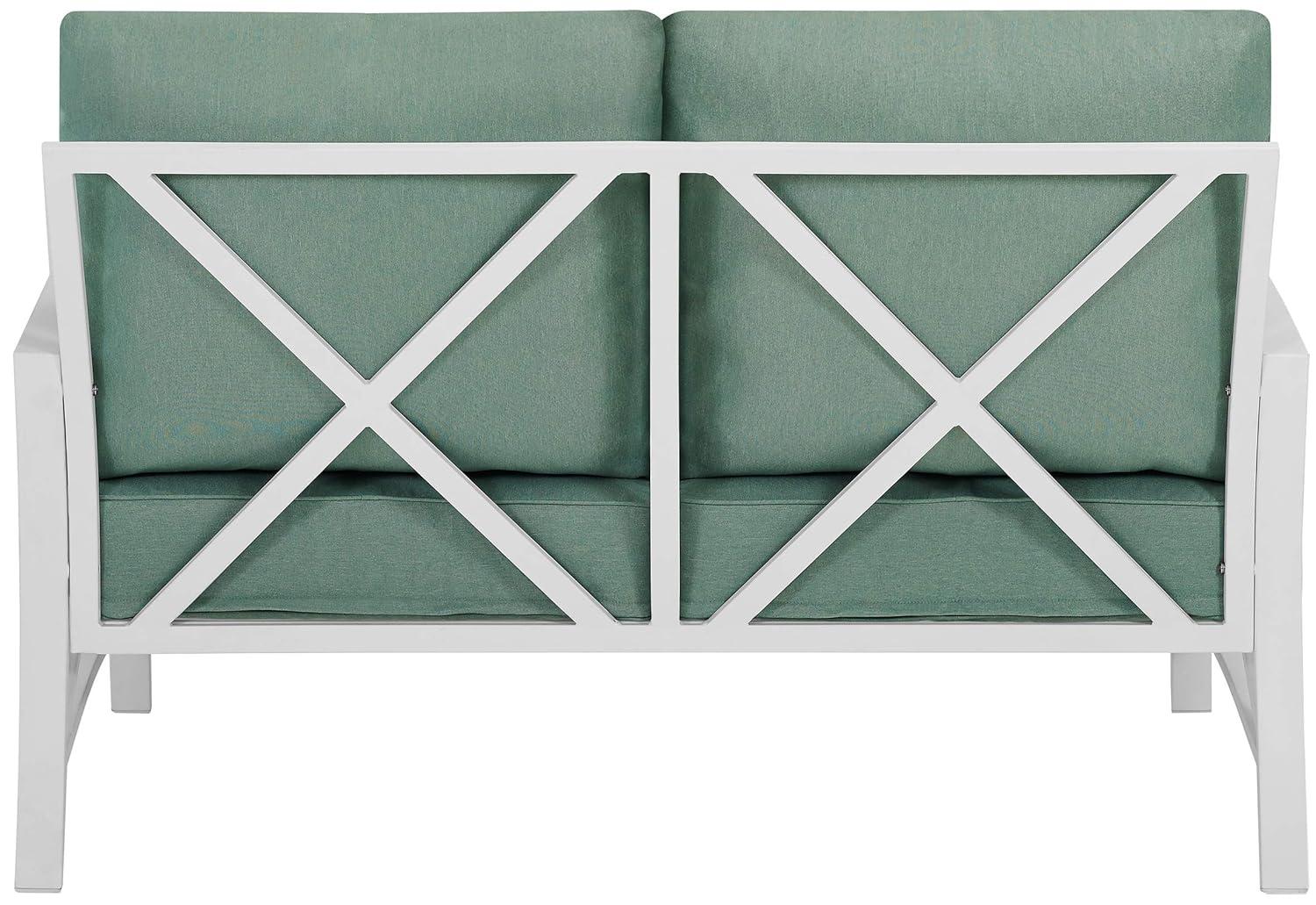 Kaplan Loveseat White/Teal - Crosley: UV-Resistant, Padded Outdoor Sofa with Steel Frame, Seats 2