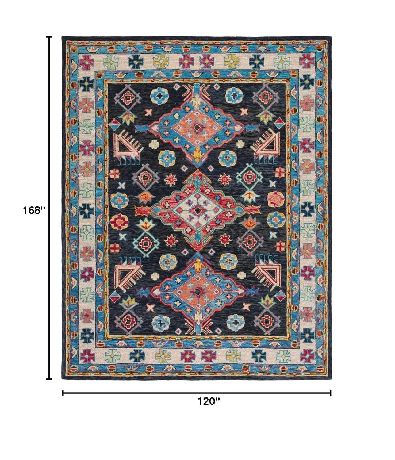 Handmade Blue Wool Tufted Round Area Rug