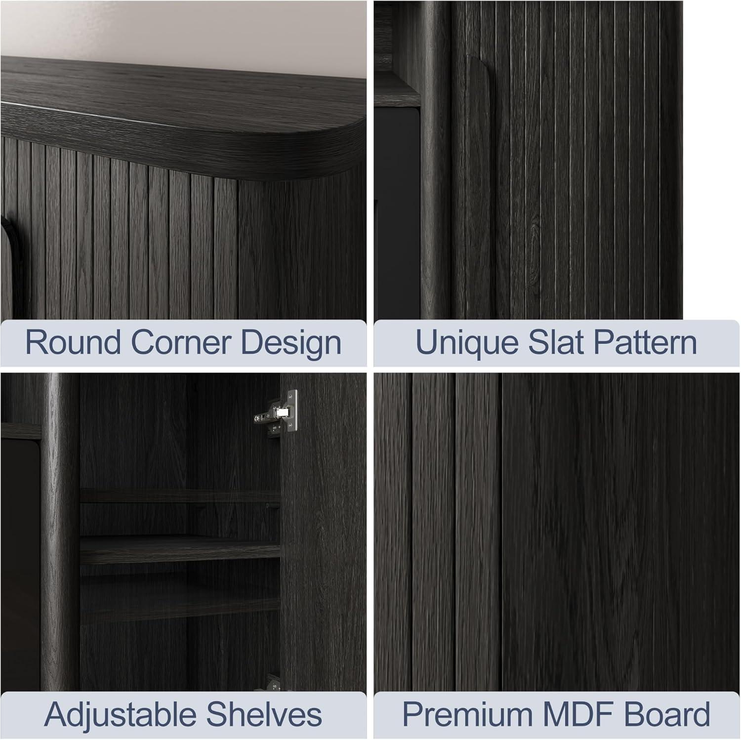 BELLEZE Durable Adjustable Shelves Television Stands, Wood Black, 66.00 x 15.40 x 30.20 Inches