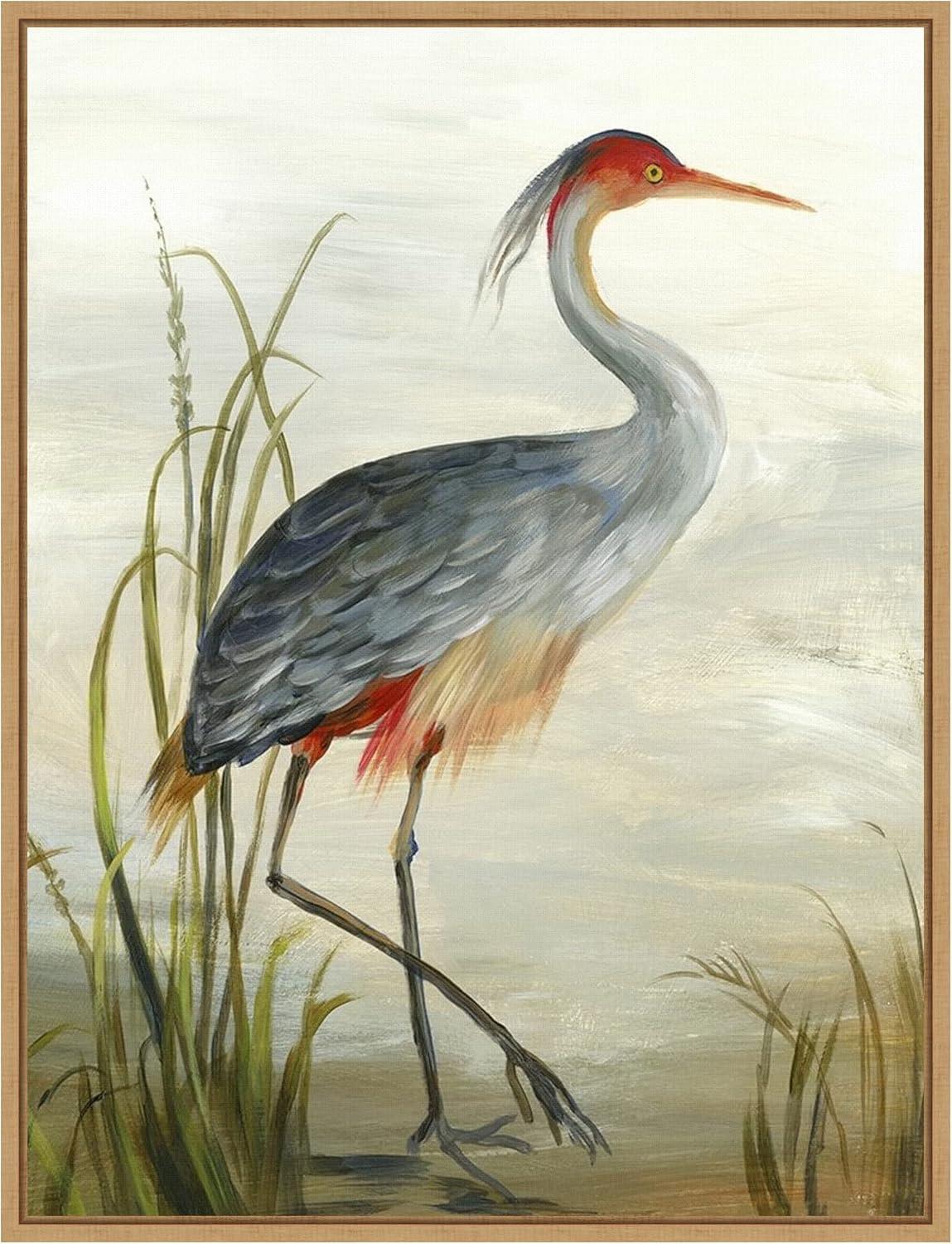 Amanti Art Gray Heron by Aimee Wilson Canvas Wall Art Print Framed 18-in. x 24-in. in Maple