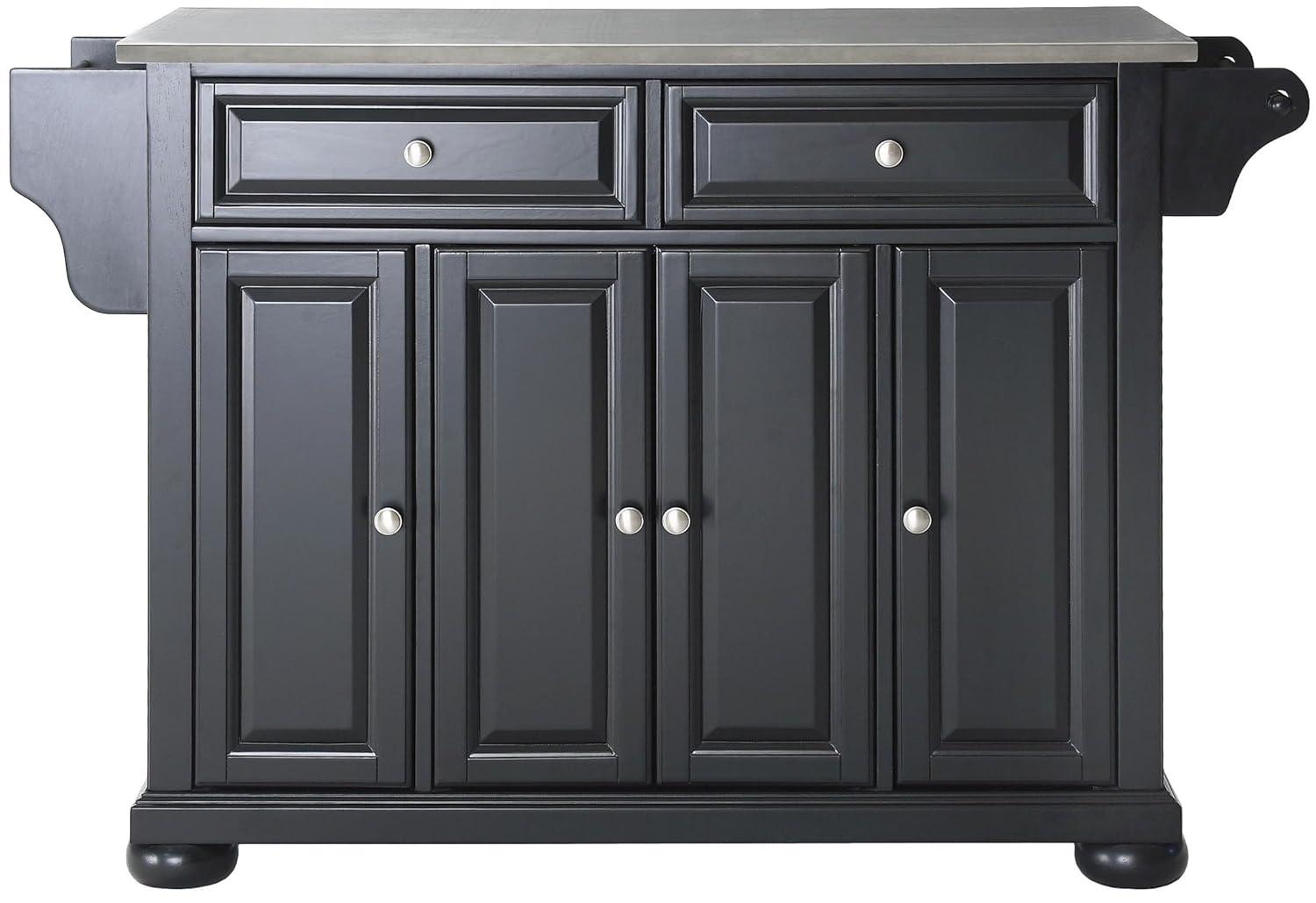 Alexandria Stainless Steel Top Kitchen Island Wood/Black - Crosley: Hardwood Frame, 6 Shelves, 2 Drawers