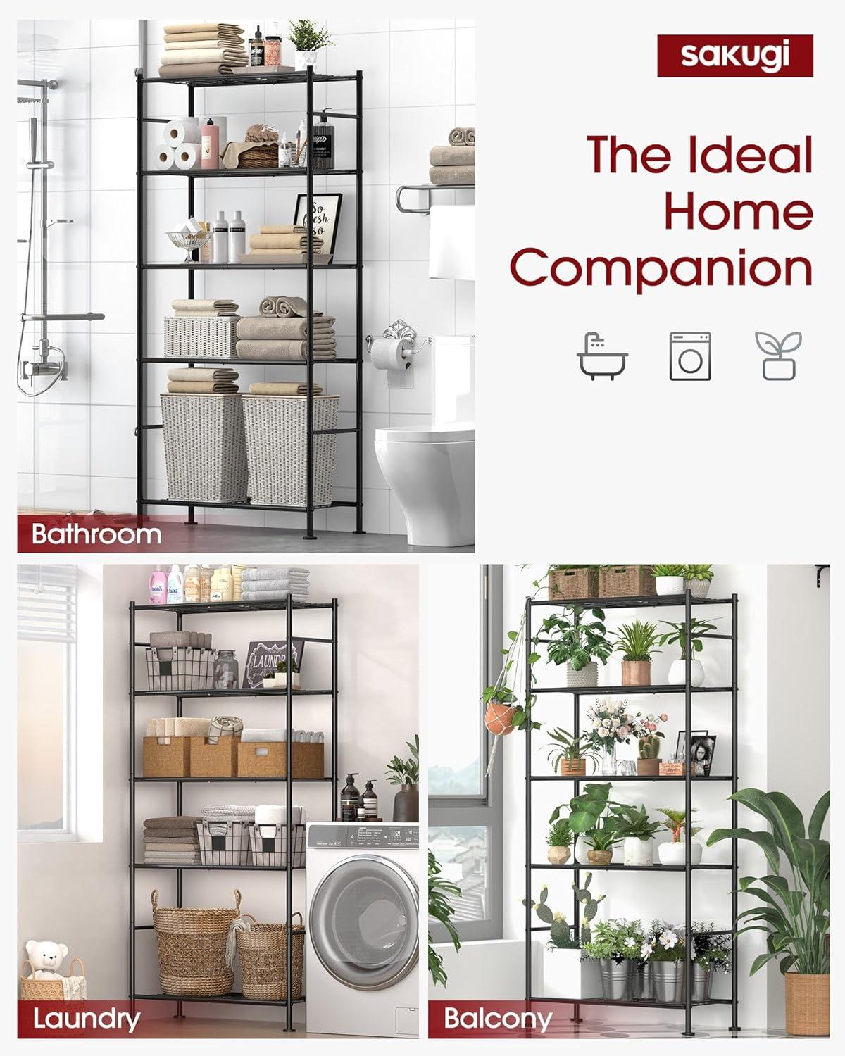 Storage Shelves - 5 Tier Shelf Organizer, Heavy Duty Garage Shelving Unit with Leveling Feet, Stable Metal Shelves Organizer for Pantry, Kitchen and Closet, 33.1" W X 12.6" D X 72.0" H, Black