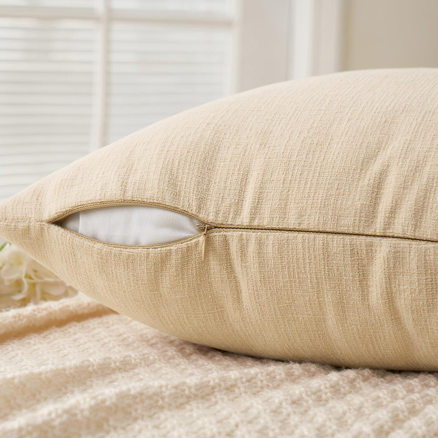 MIULEE Beige Couch Pillow Covers 16x16 Inch, Set of 2 Soft Chenille Decorative Square Throw Pillow Covers Farmhouse for Sofa Living Room Bed