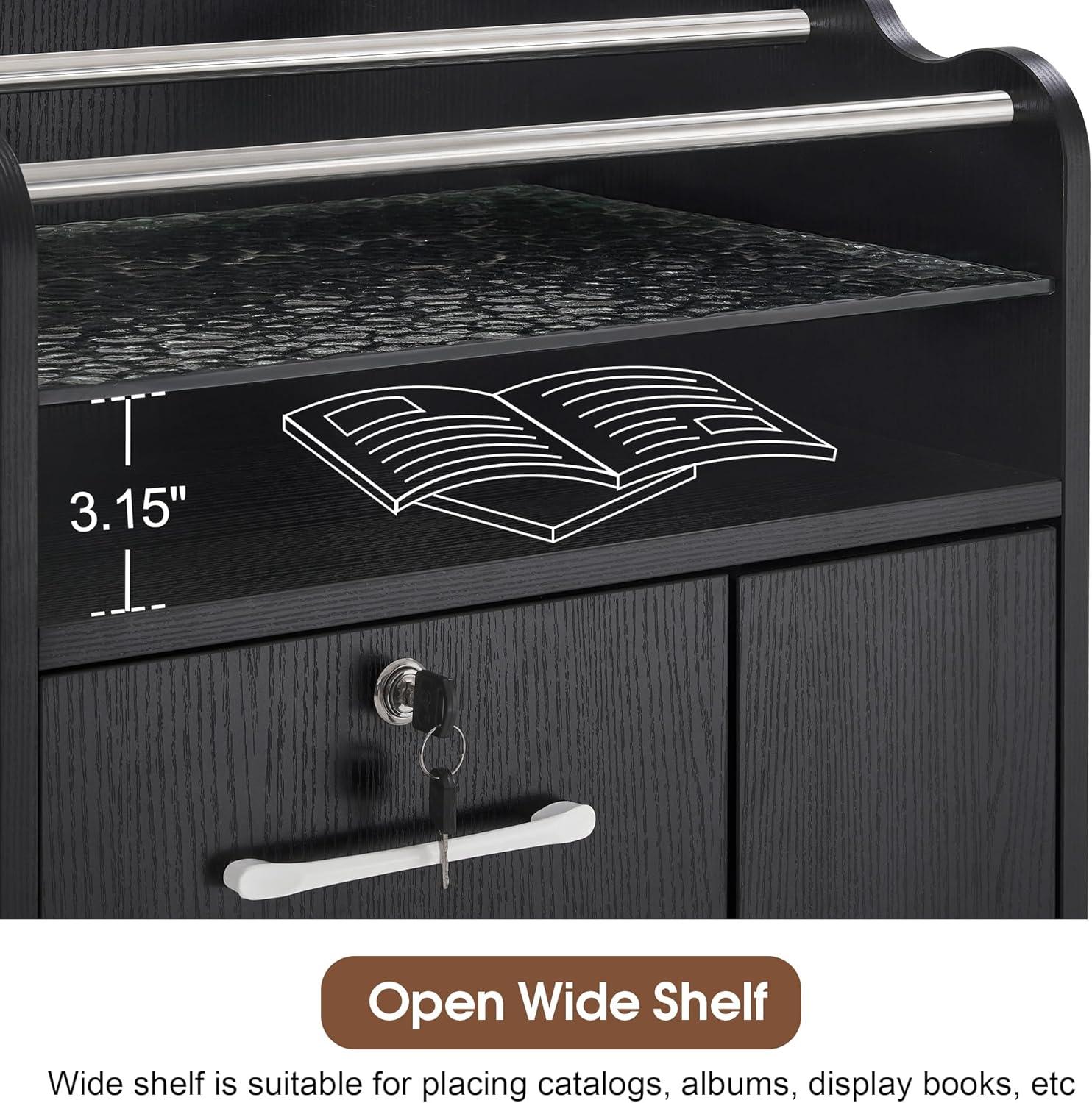 BarberPub Salon Trolley Makeup Organizer with Drawer and Cabinet