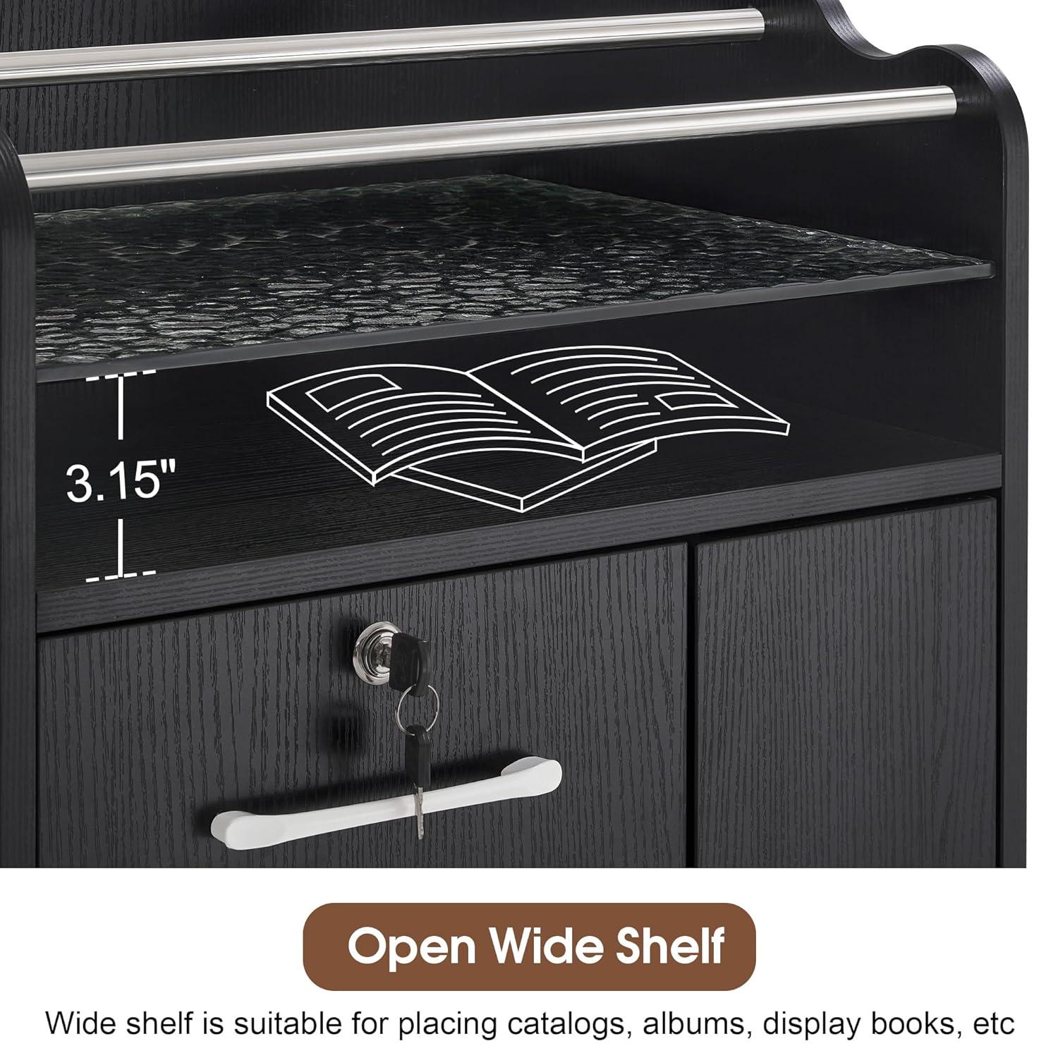 BarberPub Salon Trolley Makeup Organizer with Drawer and Cabinet