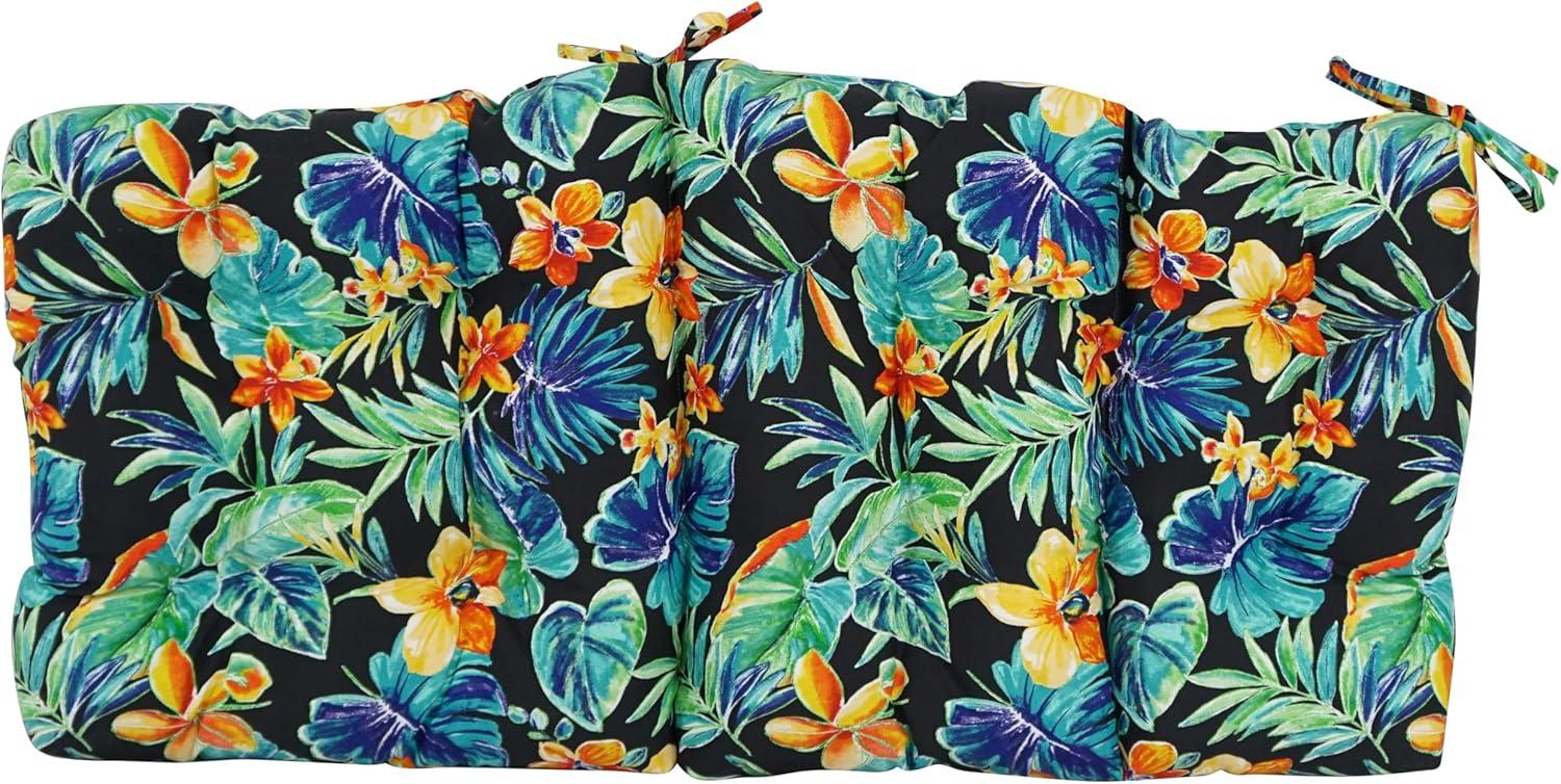Black Floral Polyester Outdoor Chair Cushion, 20" x 42"