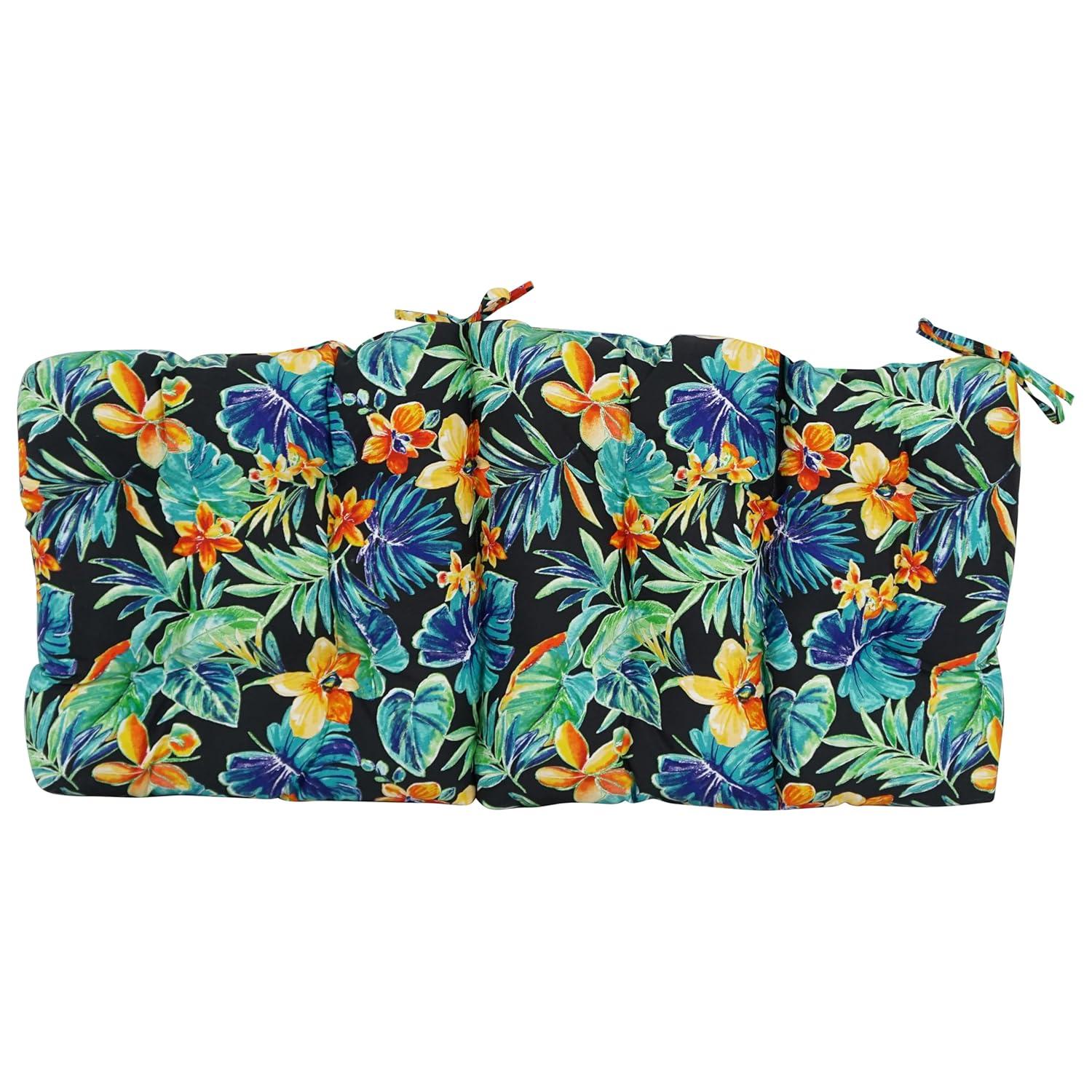 Black Floral Polyester Outdoor Chair Cushion, 20" x 42"