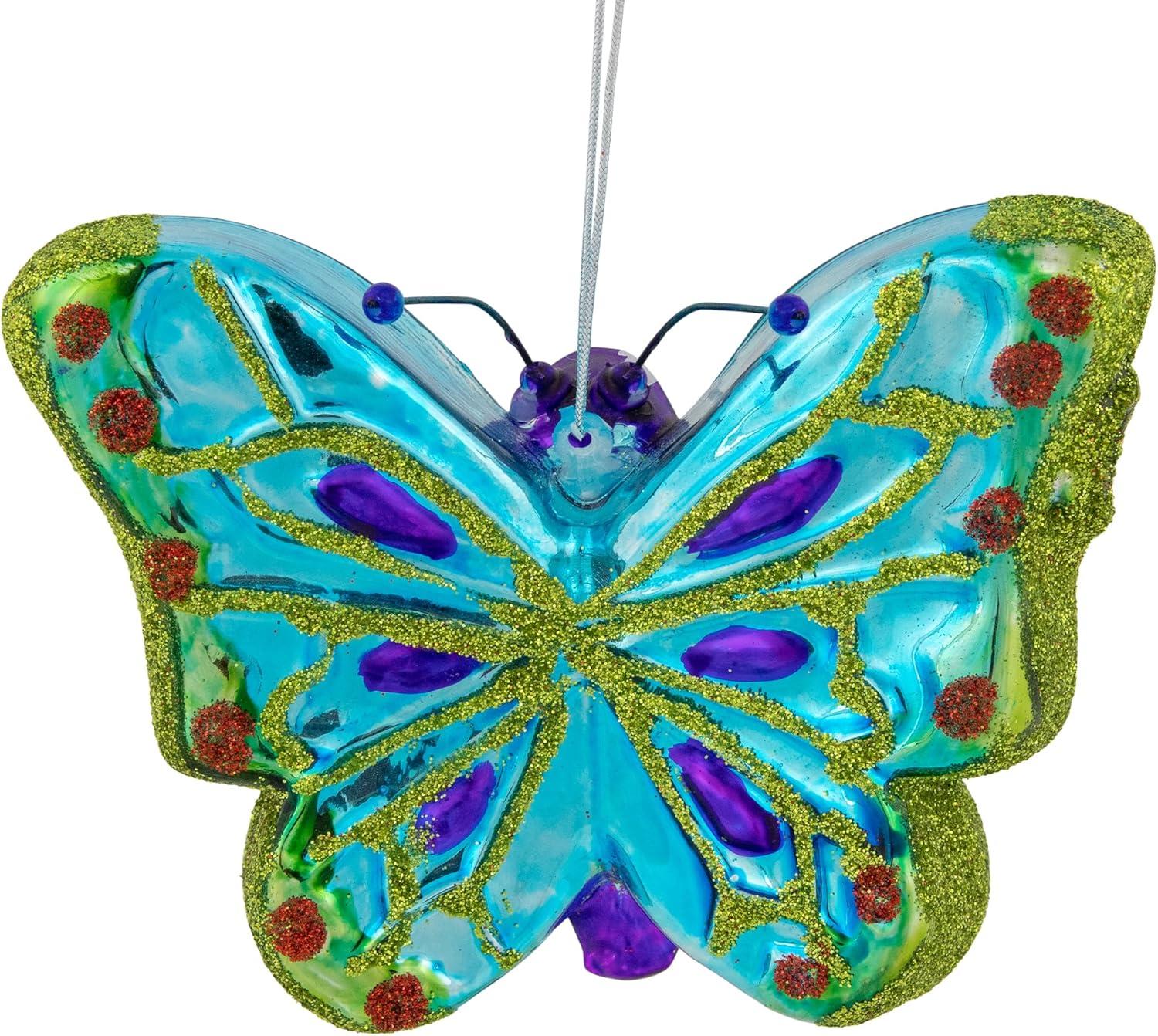 Northlight 4.5" Blue and Pink Butterfly Glass Christmas Ornament